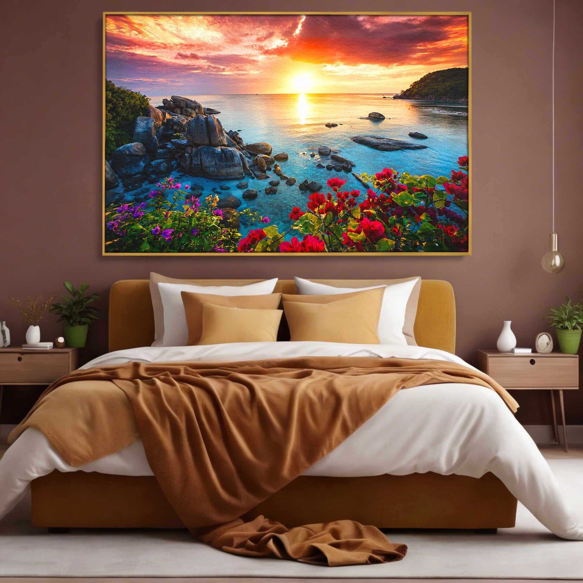Tablou Canvas Premium LuxCanva® A1769, Apus Tropical, Apus, Plaja, Mare, Natura, Relaxare, Living, Culori Vibrante