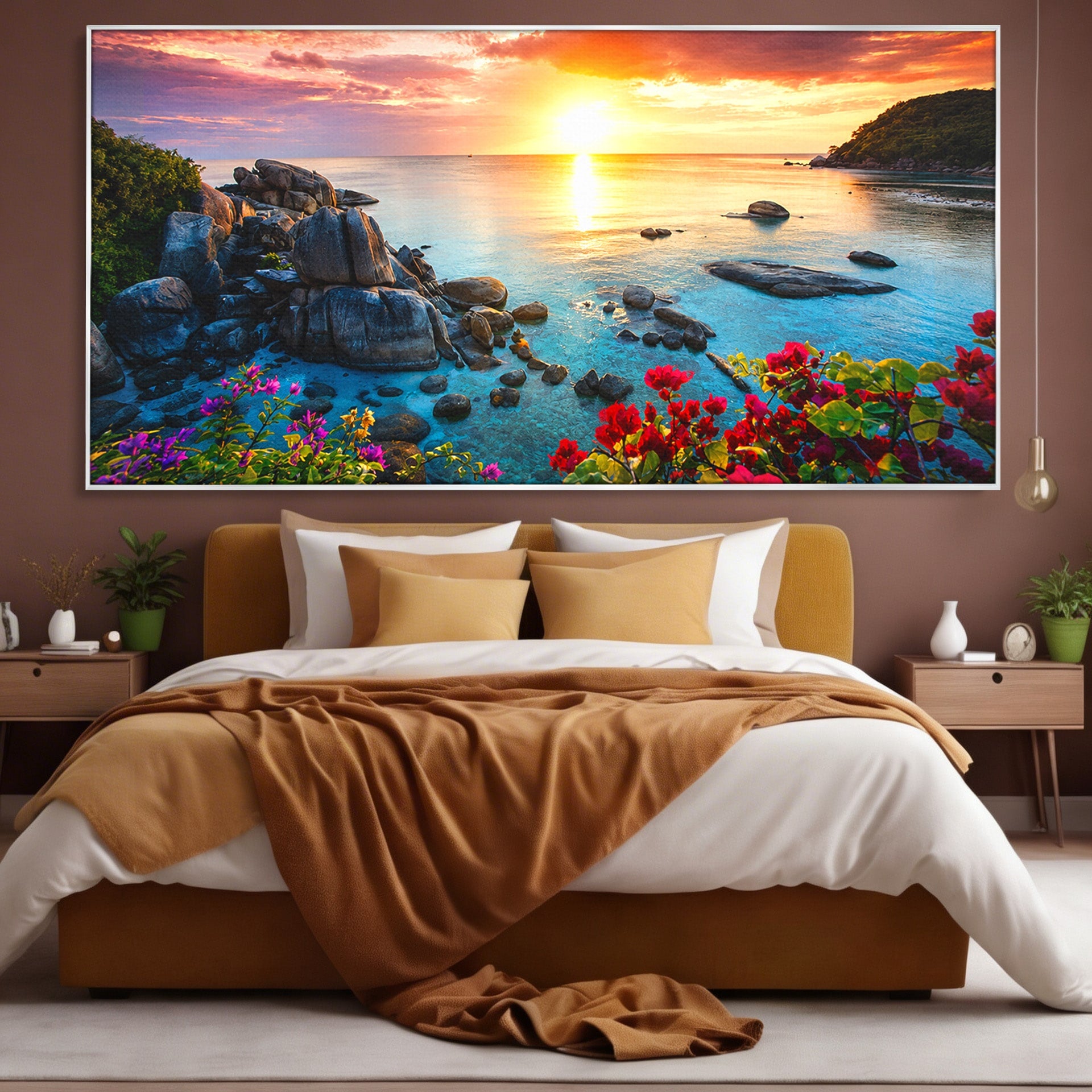 Tablou Canvas Premium LuxCanva® A1769, Apus Tropical, Apus, Plaja, Mare, Natura, Relaxare, Living, Culori Vibrante