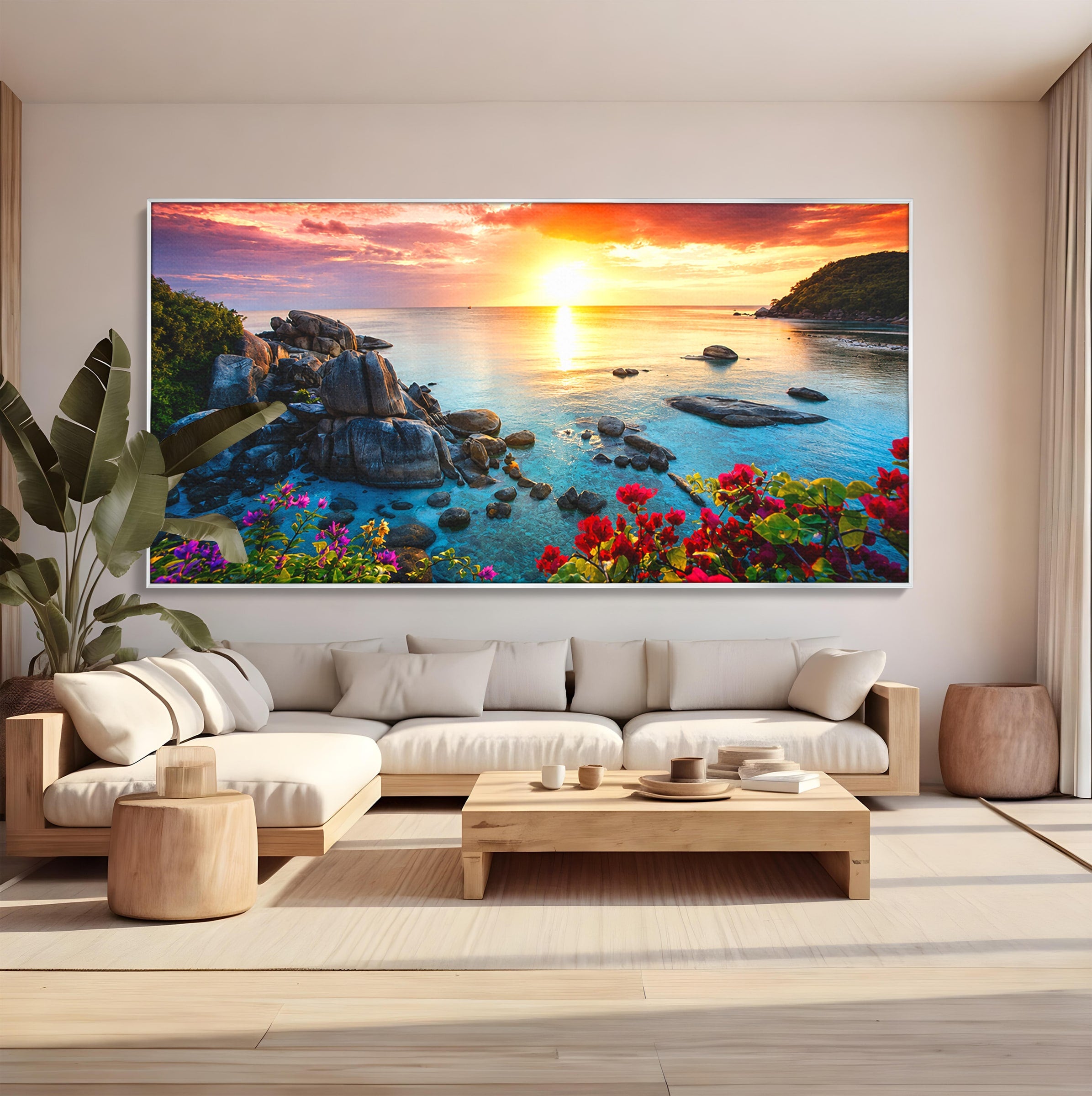 Tablou Canvas Premium LuxCanva® A1769, Apus Tropical, Apus, Plaja, Mare, Natura, Relaxare, Living, Culori Vibrante