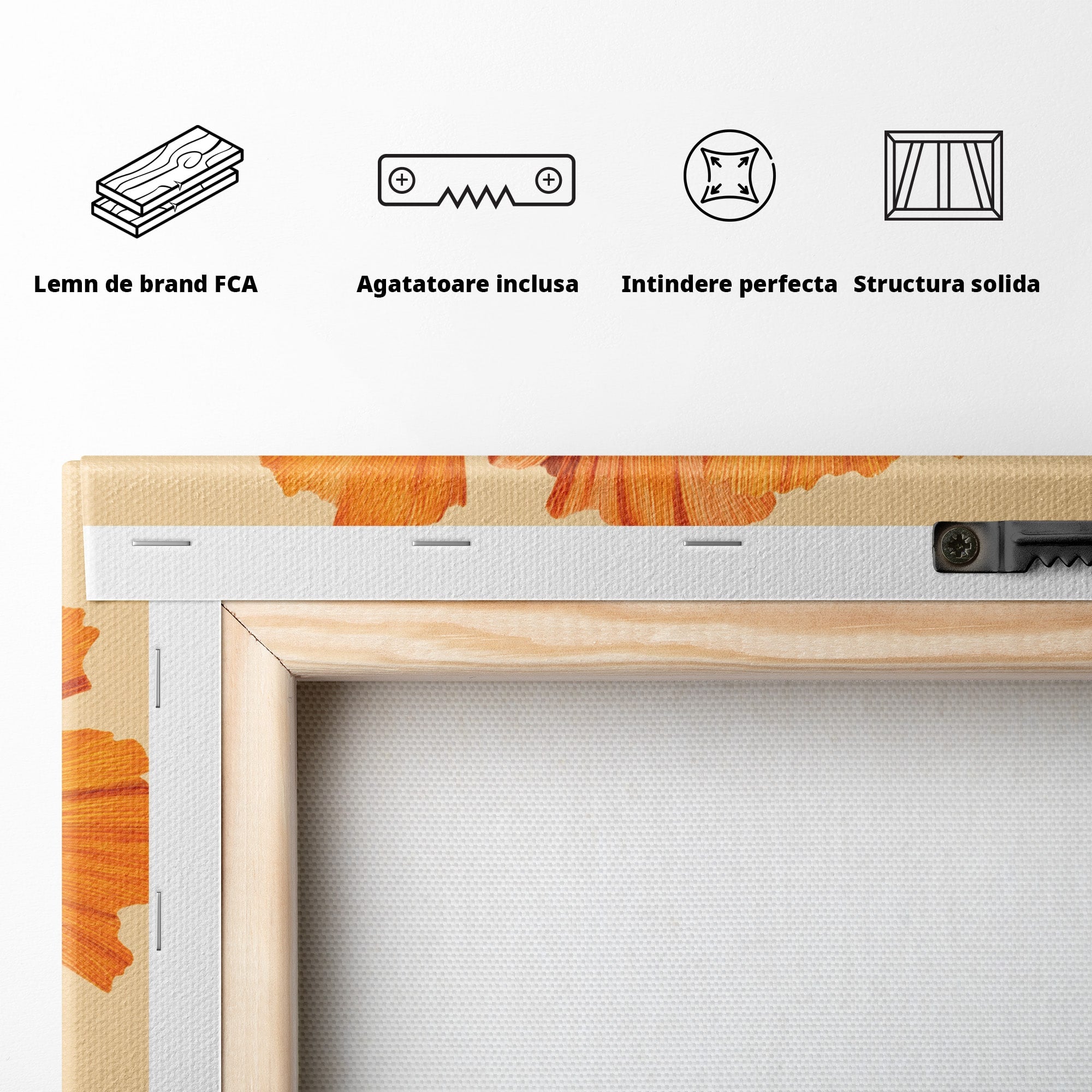 Tablou Canvas Premium LuxCanva® A1773, Frunze Gingko Portocalii, Frunze, Gingko, Natura, Minimalist, Dormitor, Culori Vibrante