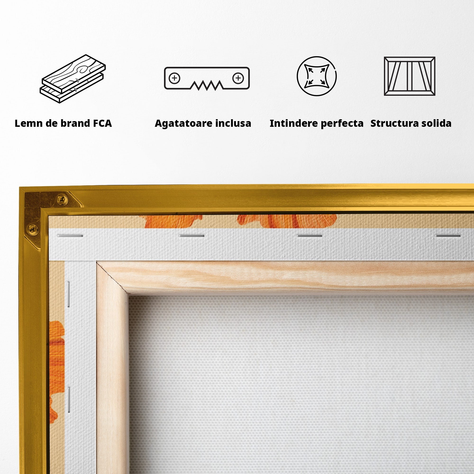 Tablou Canvas Premium LuxCanva® A1773, Frunze Gingko Portocalii, Frunze, Gingko, Natura, Minimalist, Dormitor, Culori Vibrante