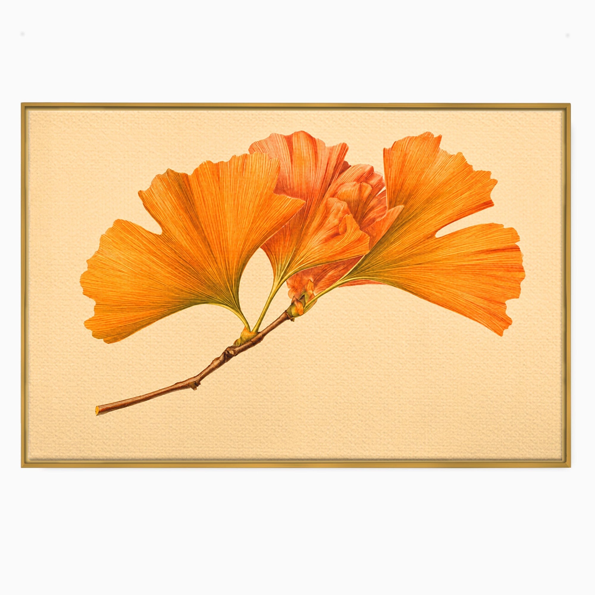 Tablou Canvas Premium LuxCanva® A1773, Frunze Gingko Portocalii, Frunze, Gingko, Natura, Minimalist, Dormitor, Culori Vibrante