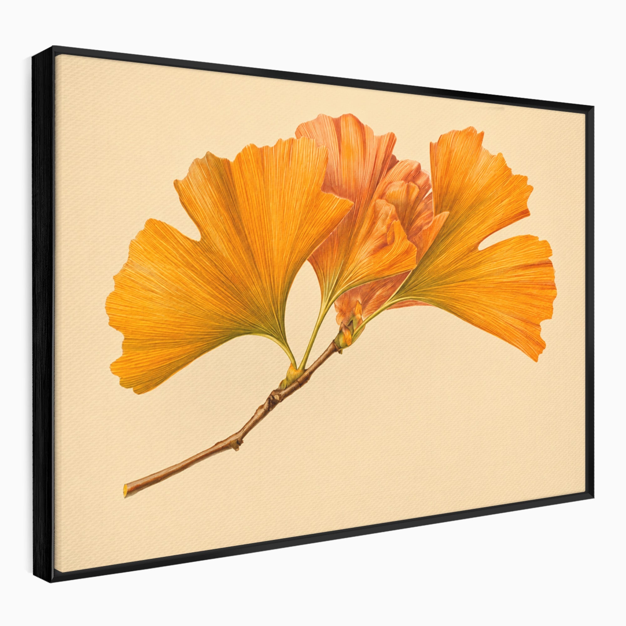 Tablou Canvas Premium LuxCanva® A1773, Frunze Gingko Portocalii, Frunze, Gingko, Natura, Minimalist, Dormitor, Culori Vibrante