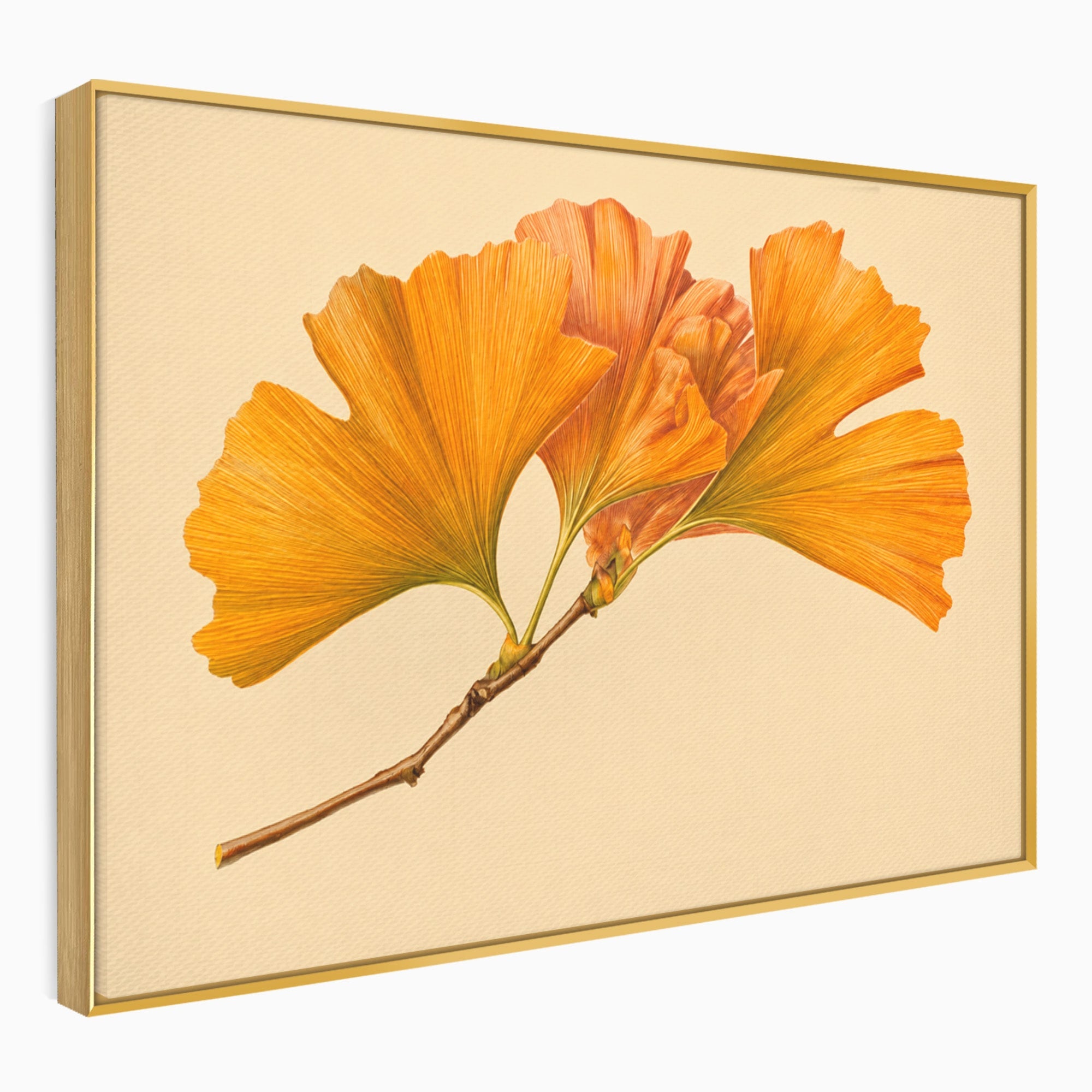 Tablou Canvas Premium LuxCanva® A1773, Frunze Gingko Portocalii, Frunze, Gingko, Natura, Minimalist, Dormitor, Culori Vibrante