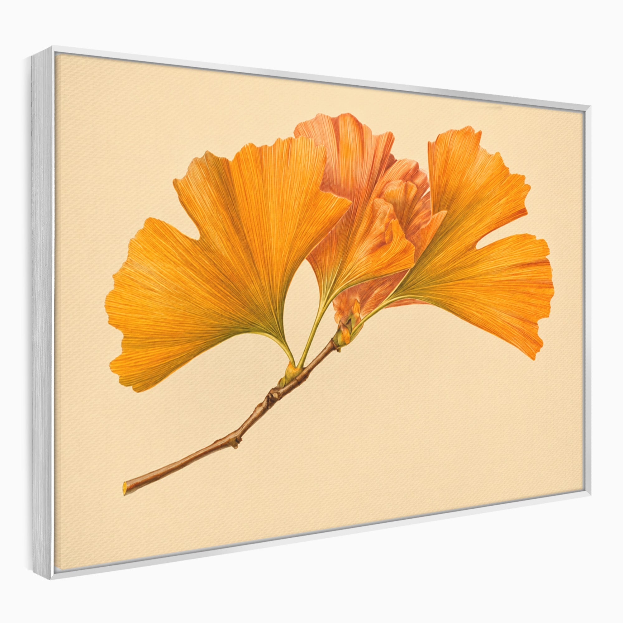 Tablou Canvas Premium LuxCanva® A1773, Frunze Gingko Portocalii, Frunze, Gingko, Natura, Minimalist, Dormitor, Culori Vibrante