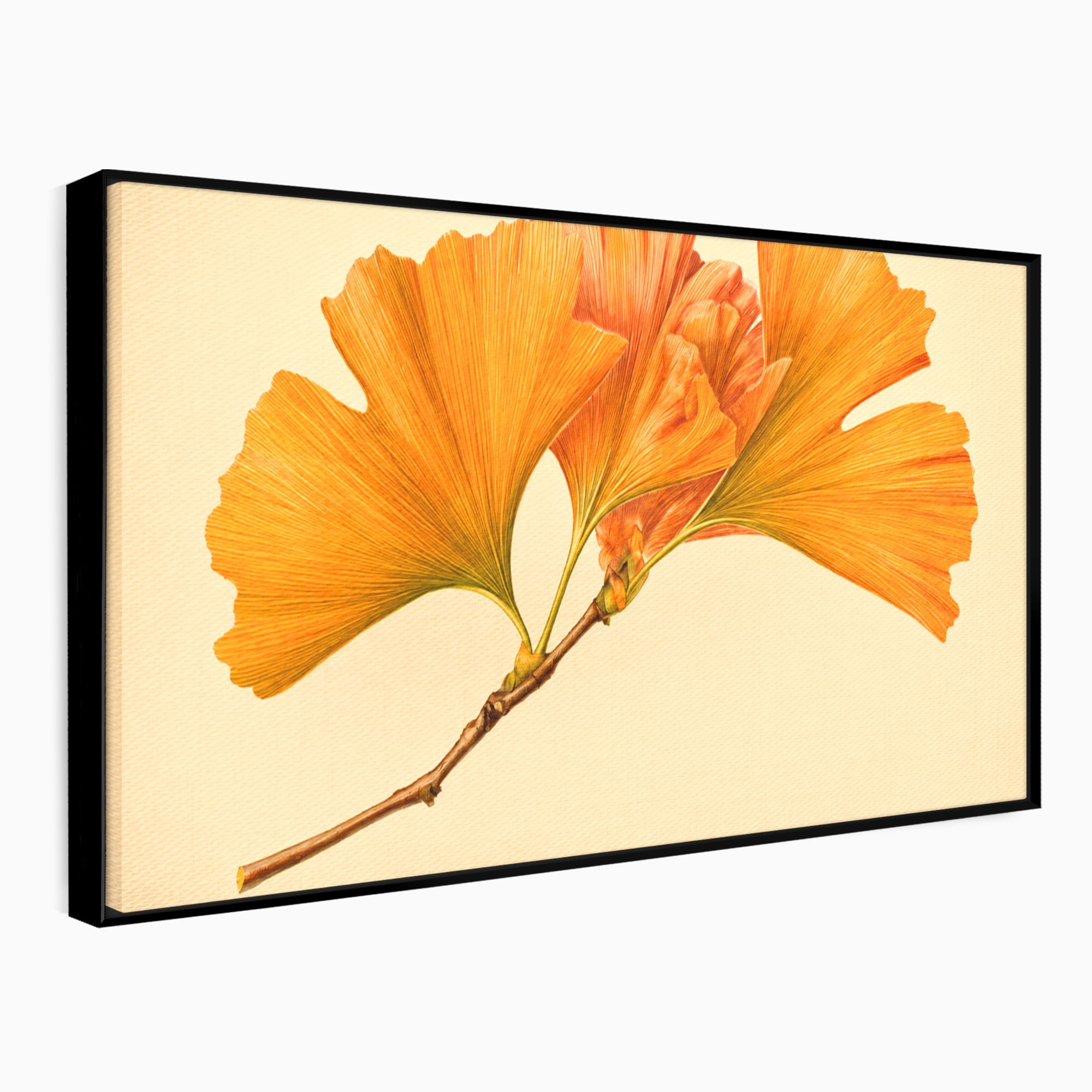 Tablou Canvas Premium LuxCanva® A1773, Frunze Gingko Portocalii, Frunze, Gingko, Natura, Minimalist, Dormitor, Culori Vibrante