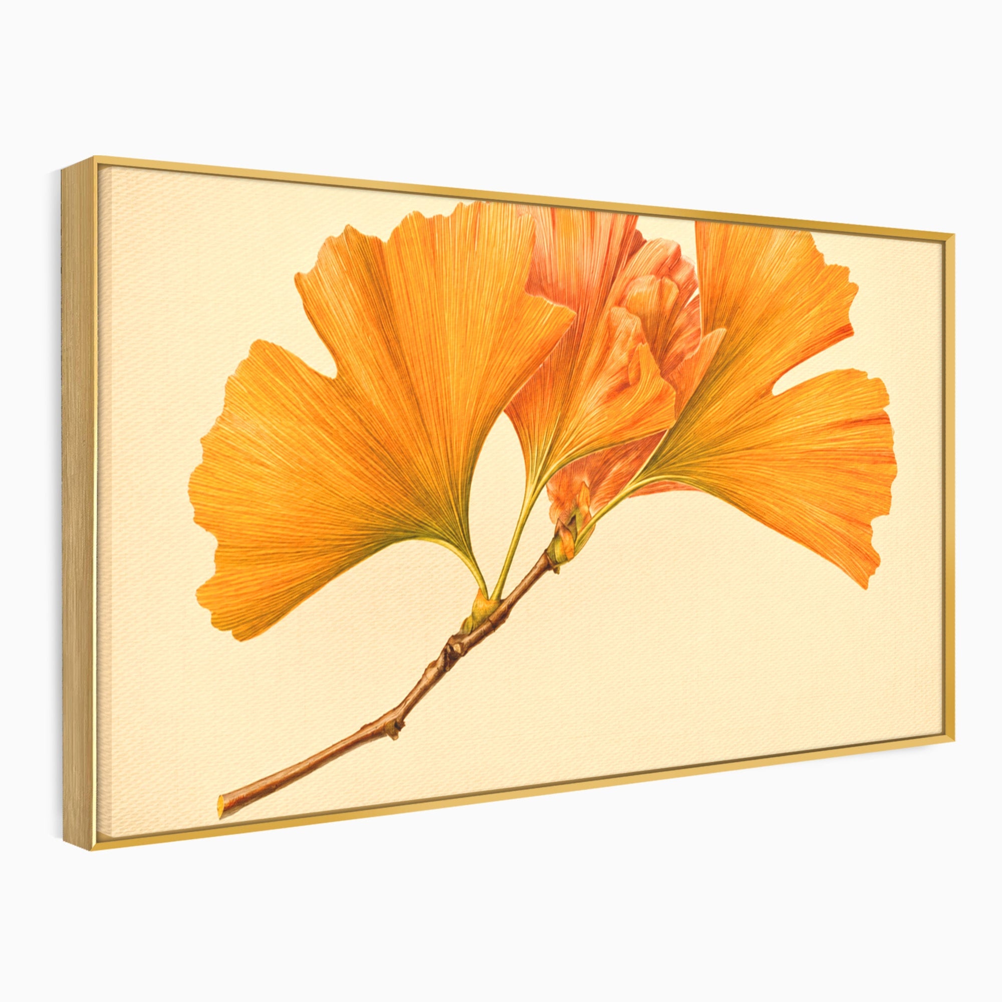 Tablou Canvas Premium LuxCanva® A1773, Frunze Gingko Portocalii, Frunze, Gingko, Natura, Minimalist, Dormitor, Culori Vibrante