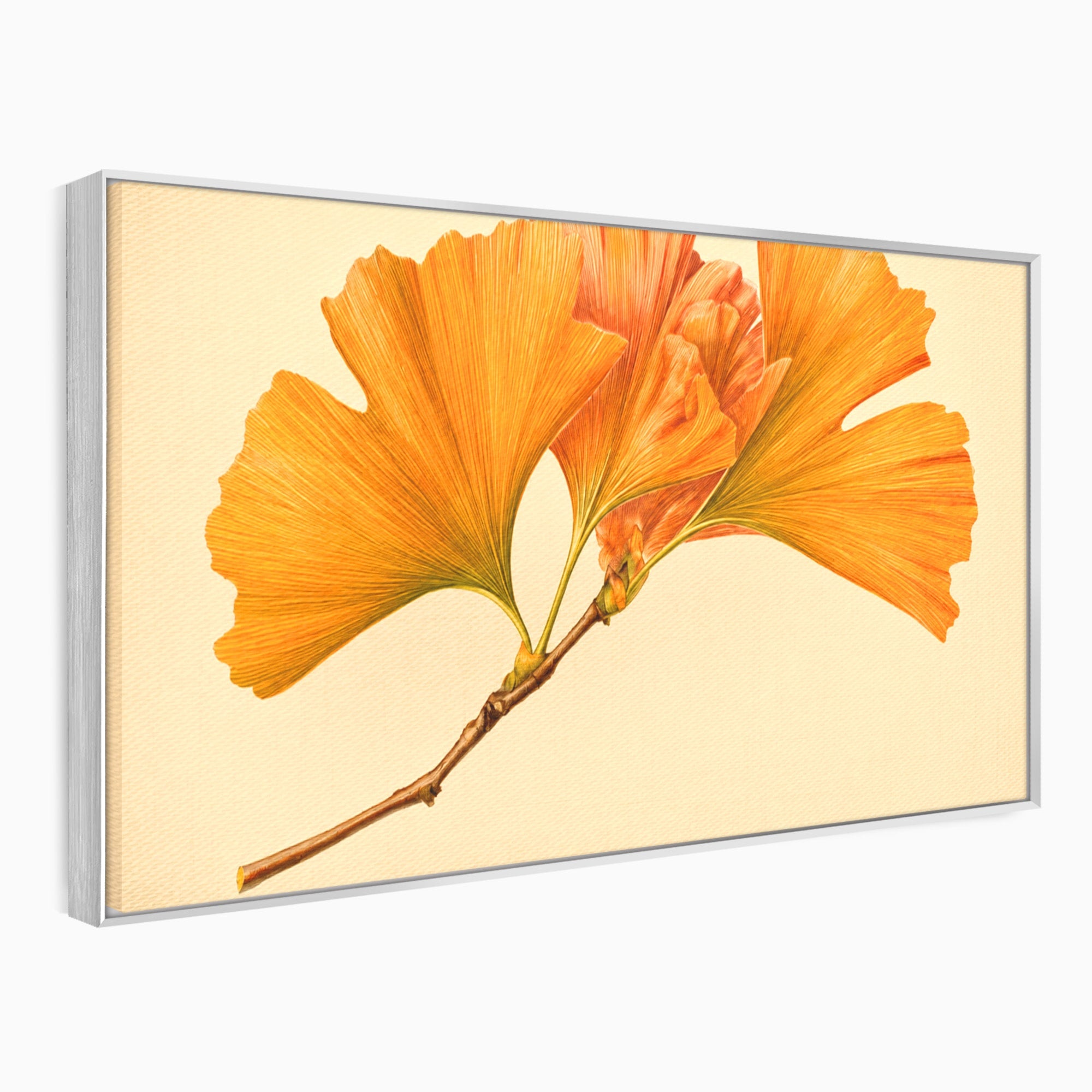Tablou Canvas Premium LuxCanva® A1773, Frunze Gingko Portocalii, Frunze, Gingko, Natura, Minimalist, Dormitor, Culori Vibrante