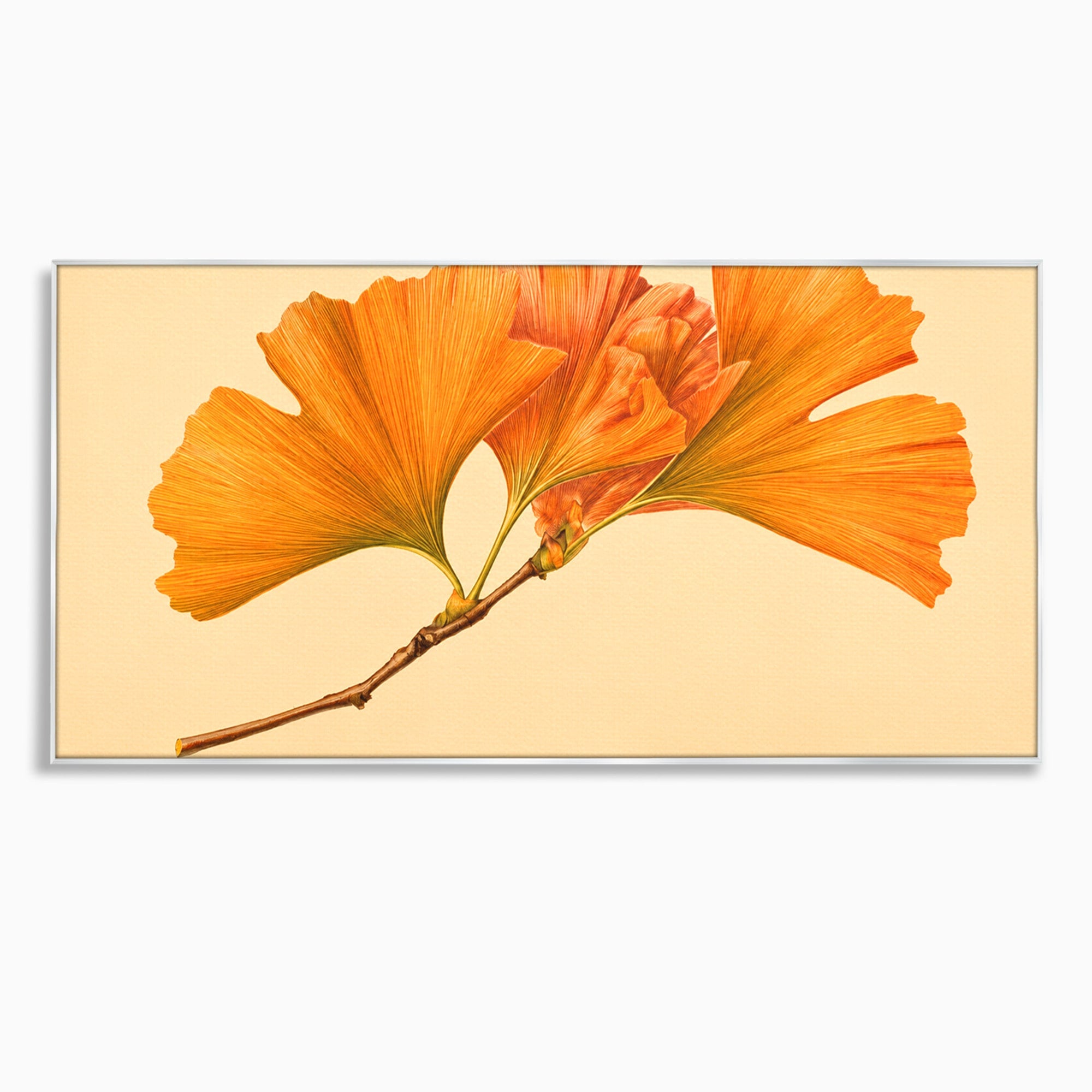 Tablou Canvas Premium LuxCanva® A1773, Frunze Gingko Portocalii, Frunze, Gingko, Natura, Minimalist, Dormitor, Culori Vibrante