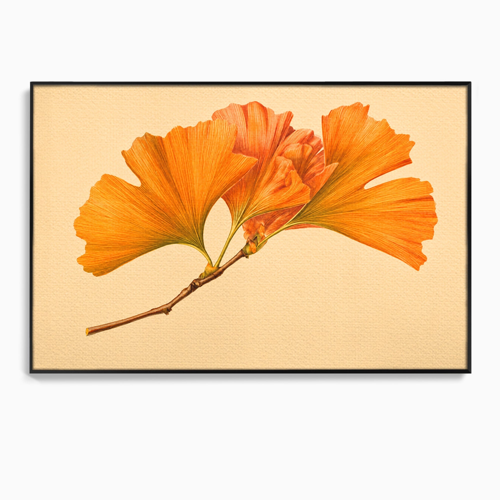Tablou Canvas Premium LuxCanva® A1773, Frunze Gingko Portocalii, Frunze, Gingko, Natura, Minimalist, Dormitor, Culori Vibrante
