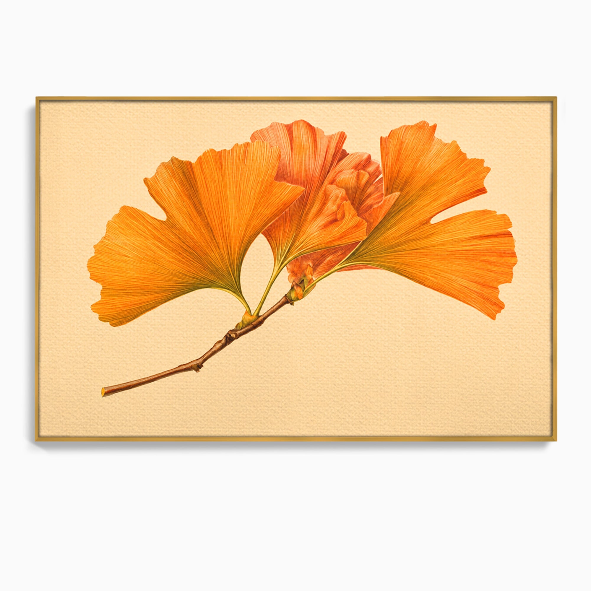 Tablou Canvas Premium LuxCanva® A1773, Frunze Gingko Portocalii, Frunze, Gingko, Natura, Minimalist, Dormitor, Culori Vibrante