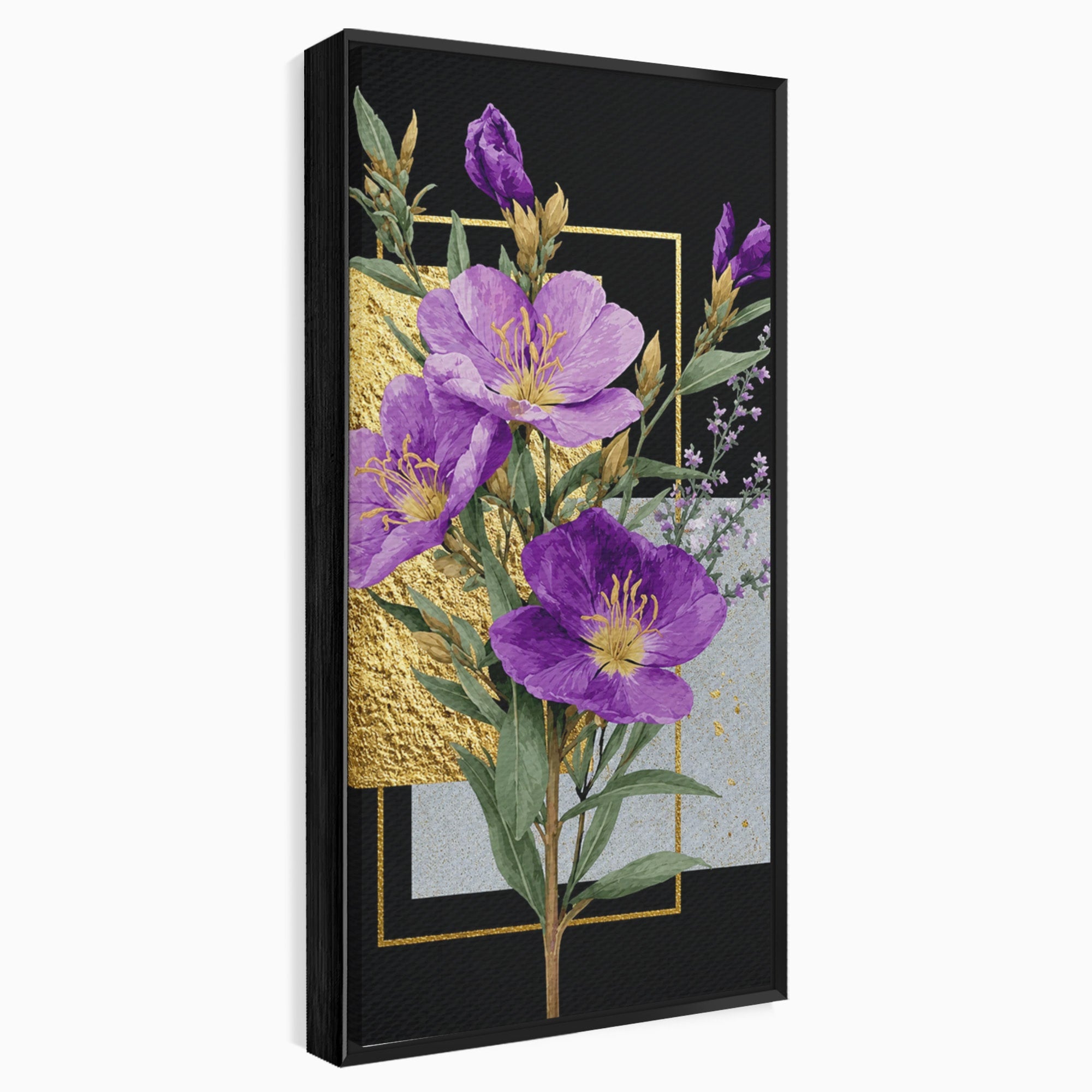 Tablou Canvas Premium LuxCanva® A1774, Flori Aurii si Mov, Flori, Auriu, Mov, Living, Dormitor, Culori Vibrante