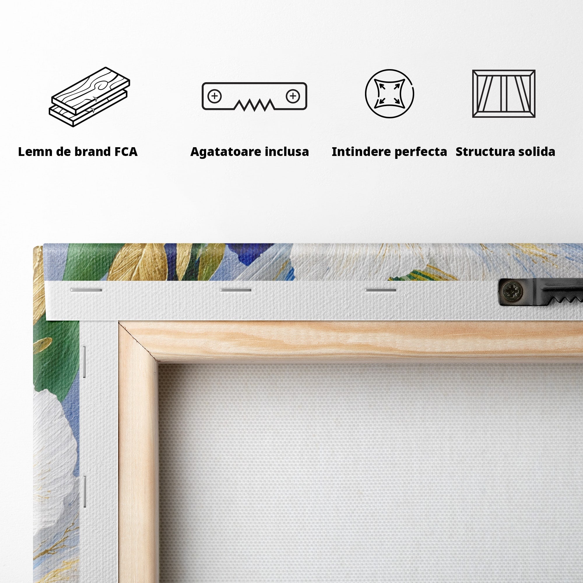 Tablou Canvas Premium LuxCanva® A1775, Flori Albe Si Albastre, Flori, Natura, Arta Botanica, Eleganta, Living, Dormitor, Culori Vibrante