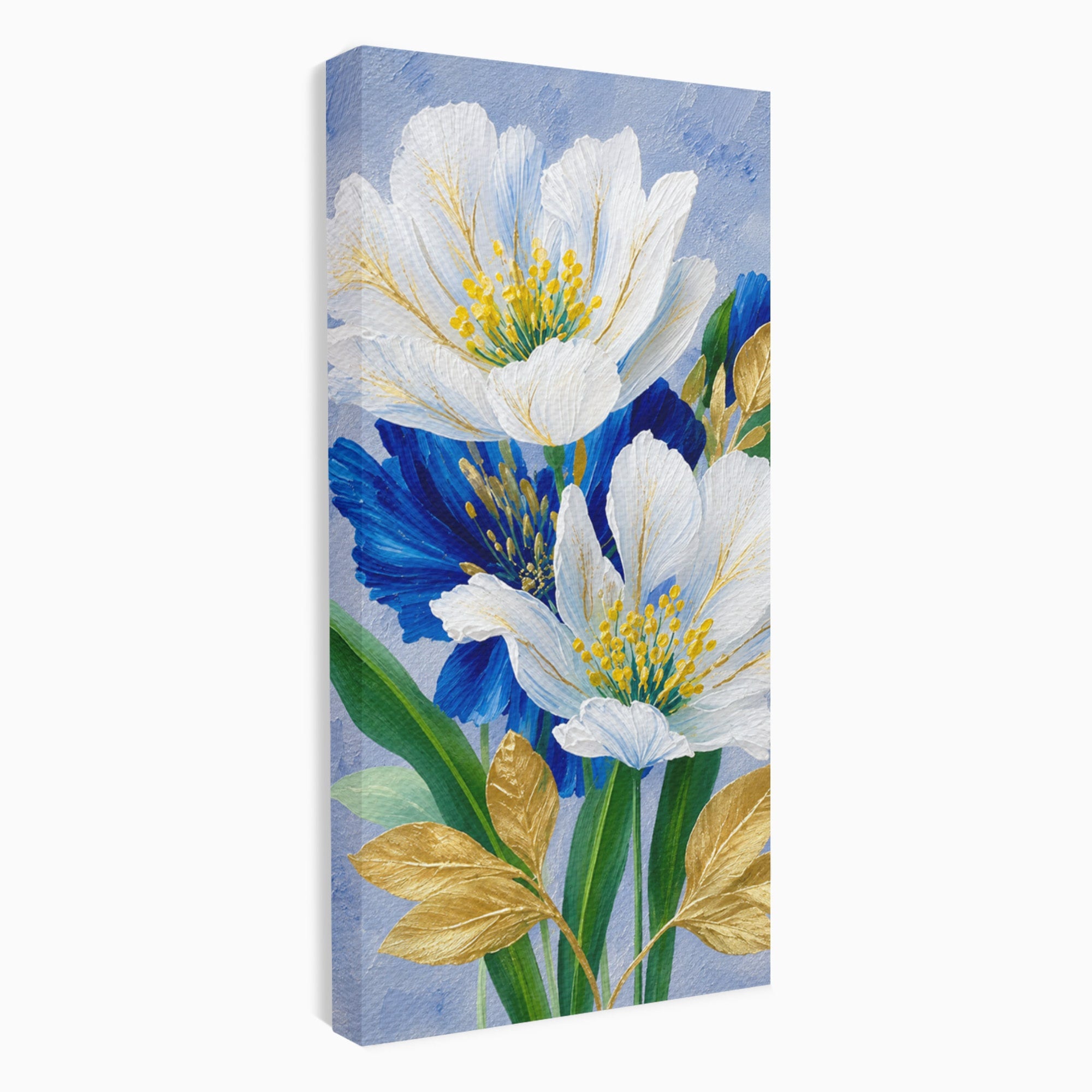 Tablou Canvas Premium LuxCanva® A1775, Flori Albe Si Albastre, Flori, Natura, Arta Botanica, Eleganta, Living, Dormitor, Culori Vibrante