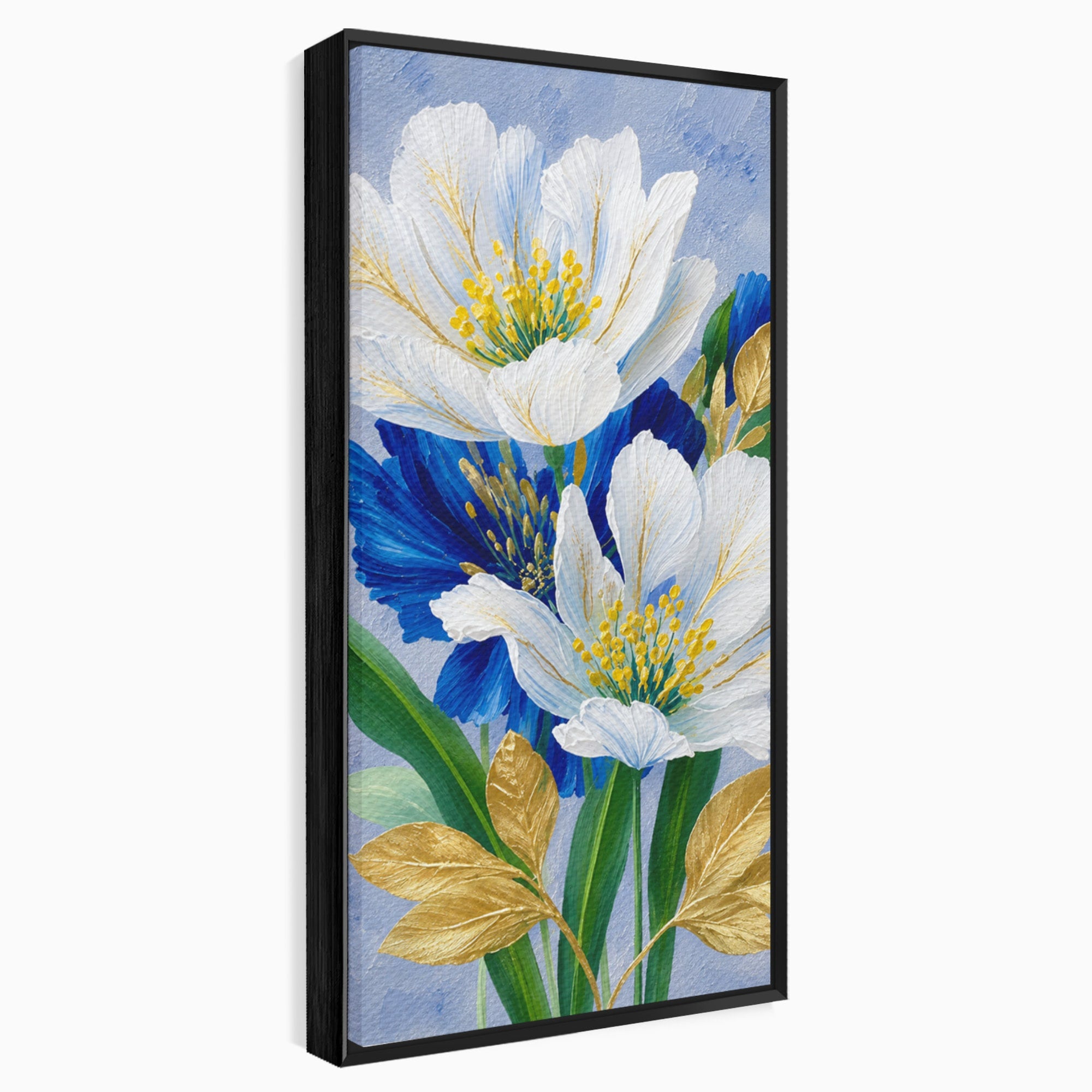 Tablou Canvas Premium LuxCanva® A1775, Flori Albe Si Albastre, Flori, Natura, Arta Botanica, Eleganta, Living, Dormitor, Culori Vibrante