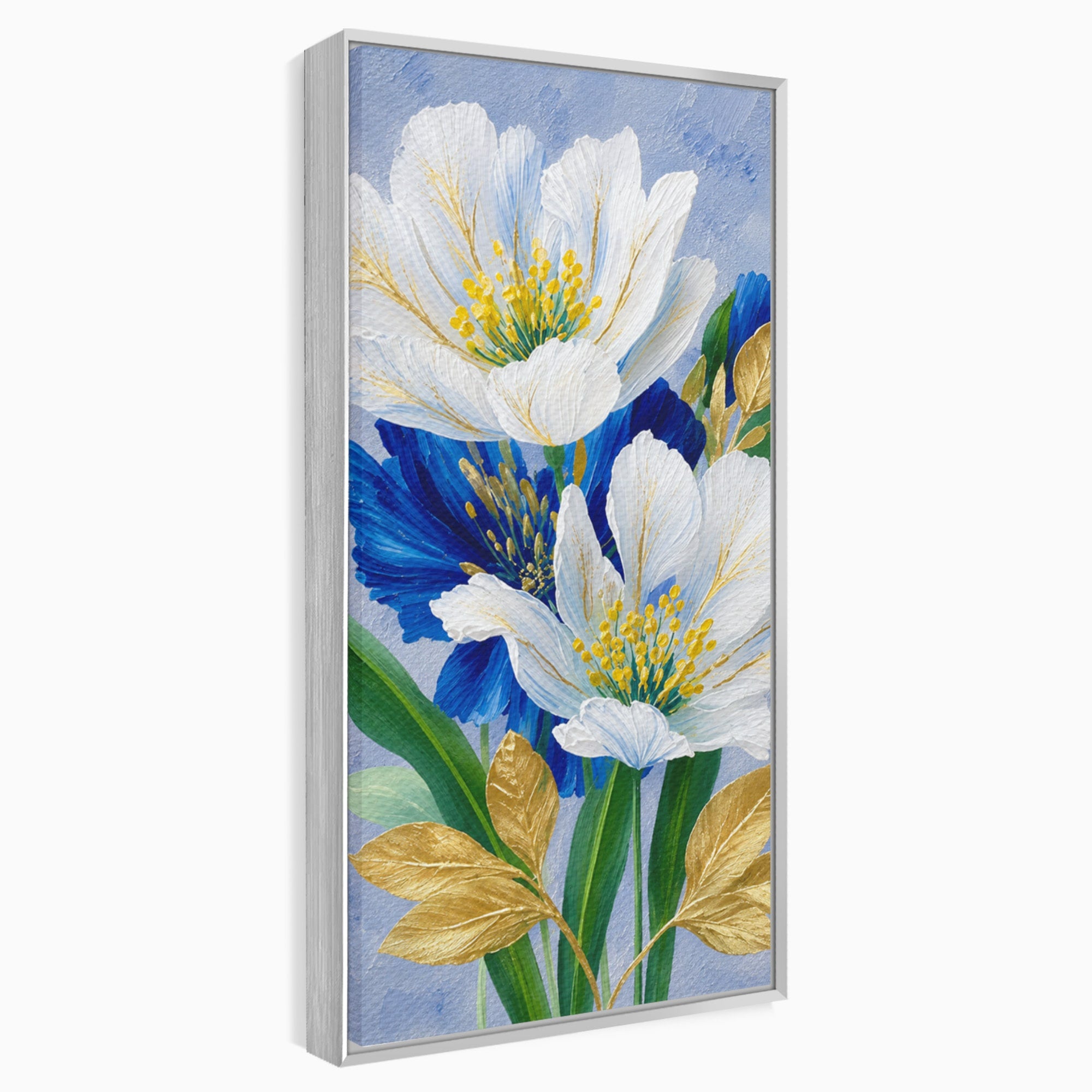 Tablou Canvas Premium LuxCanva® A1775, Flori Albe Si Albastre, Flori, Natura, Arta Botanica, Eleganta, Living, Dormitor, Culori Vibrante