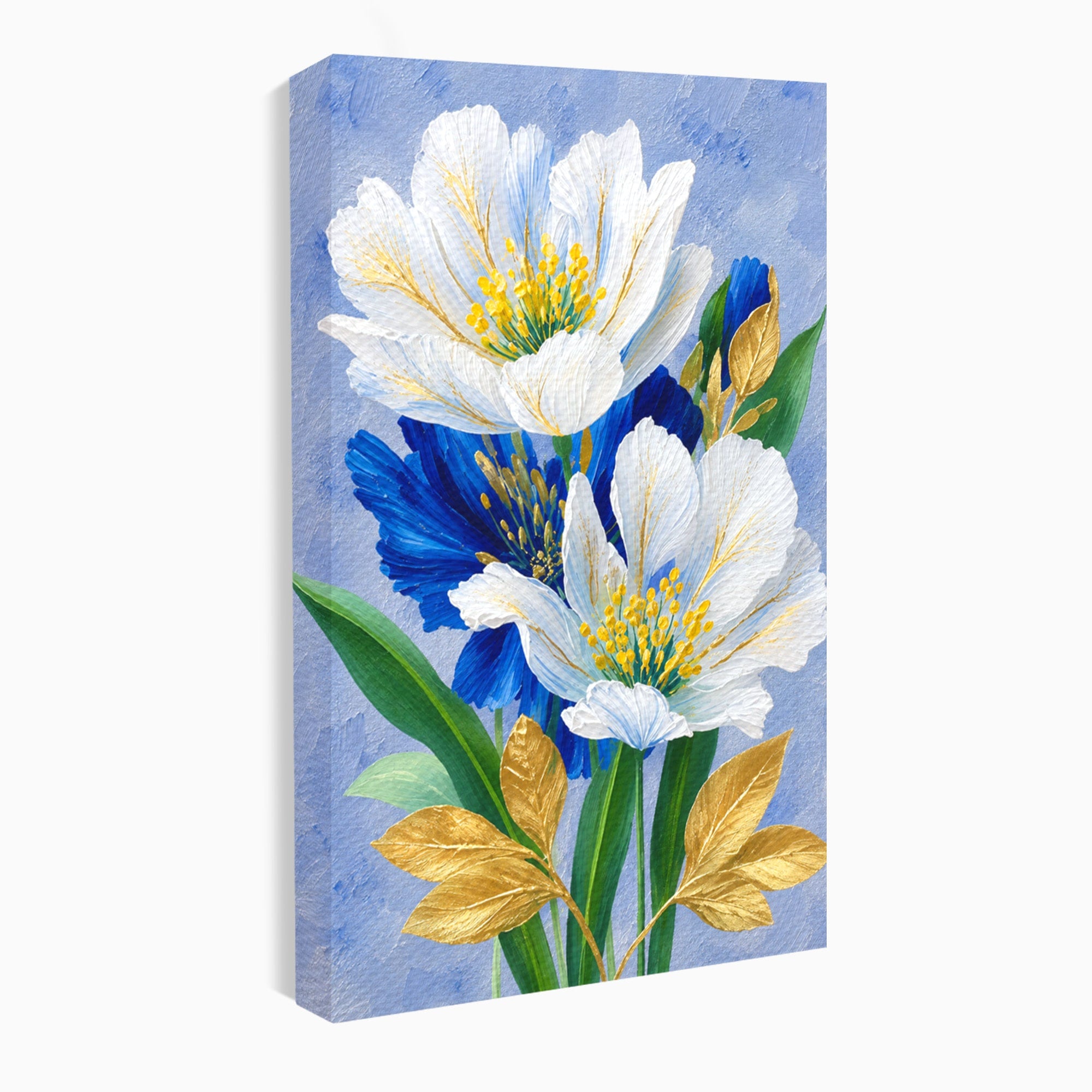 Tablou Canvas Premium LuxCanva® A1775, Flori Albe Si Albastre, Flori, Natura, Arta Botanica, Eleganta, Living, Dormitor, Culori Vibrante