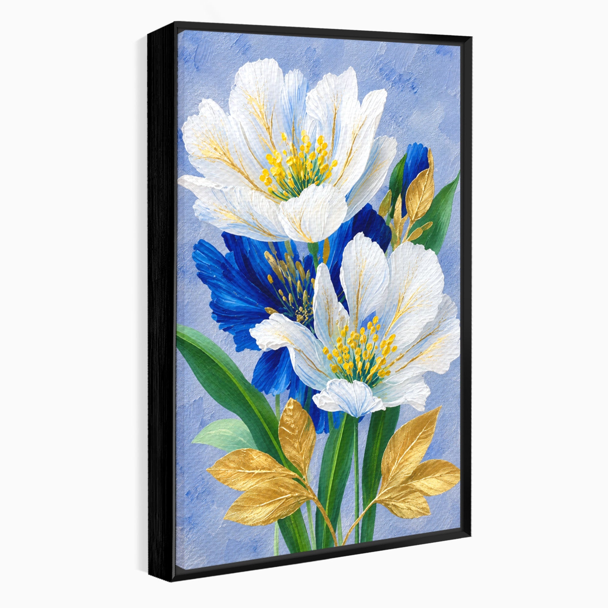 Tablou Canvas Premium LuxCanva® A1775, Flori Albe Si Albastre, Flori, Natura, Arta Botanica, Eleganta, Living, Dormitor, Culori Vibrante