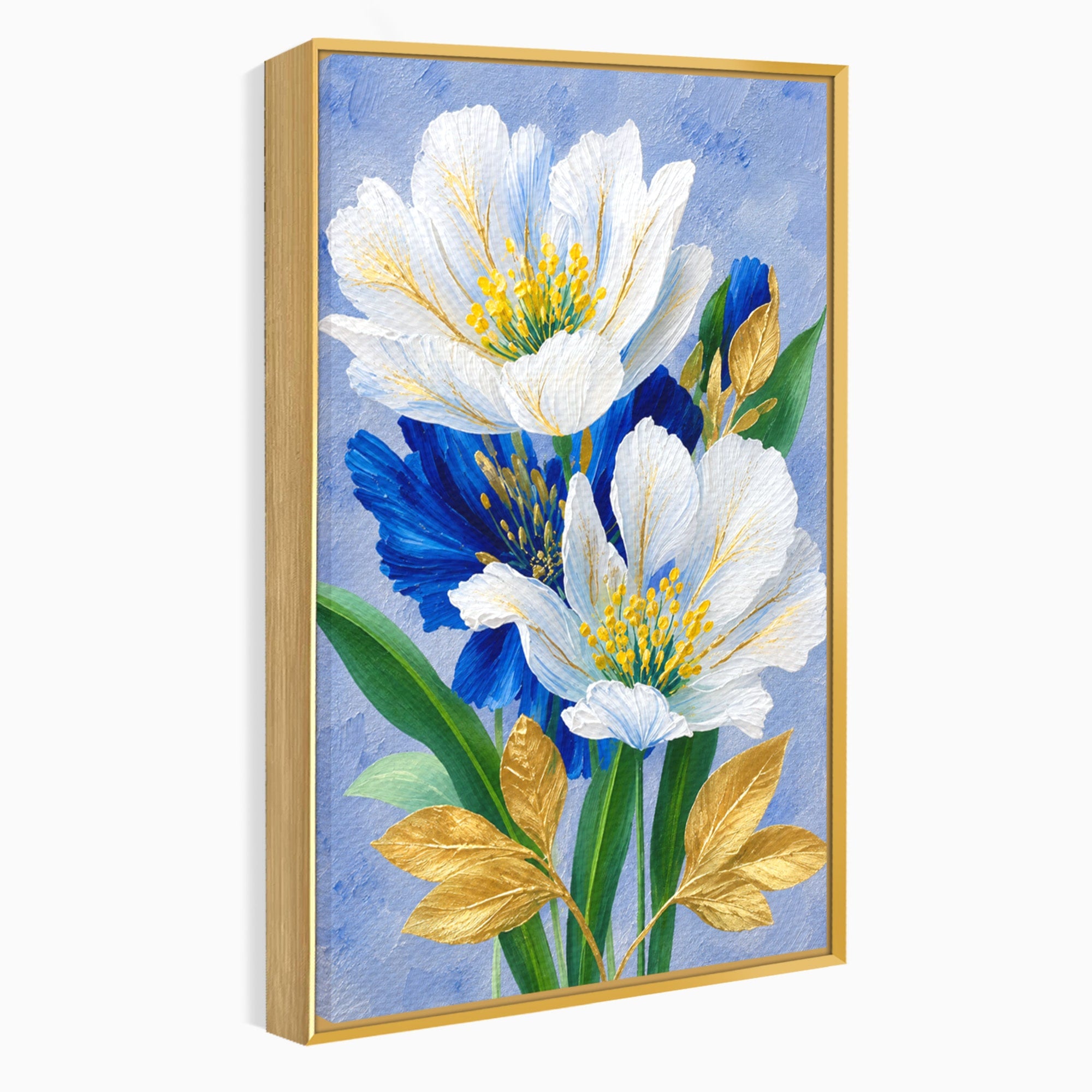 Tablou Canvas Premium LuxCanva® A1775, Flori Albe Si Albastre, Flori, Natura, Arta Botanica, Eleganta, Living, Dormitor, Culori Vibrante