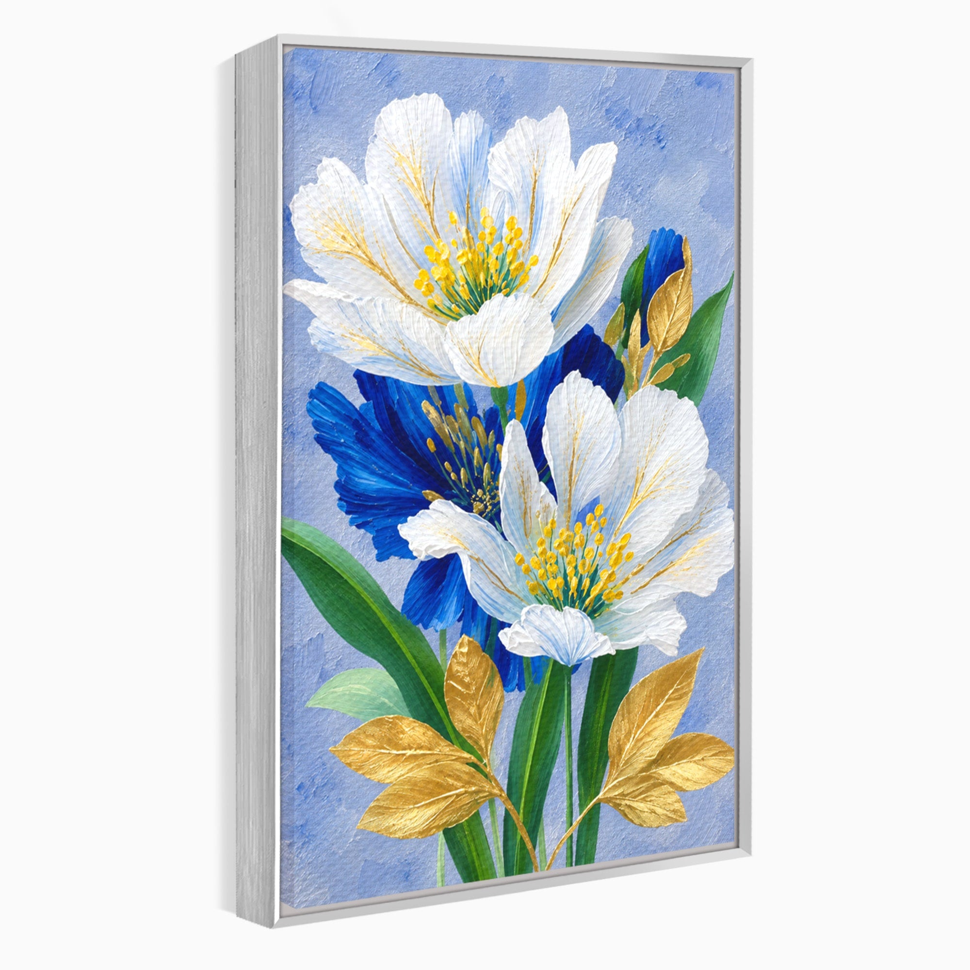 Tablou Canvas Premium LuxCanva® A1775, Flori Albe Si Albastre, Flori, Natura, Arta Botanica, Eleganta, Living, Dormitor, Culori Vibrante