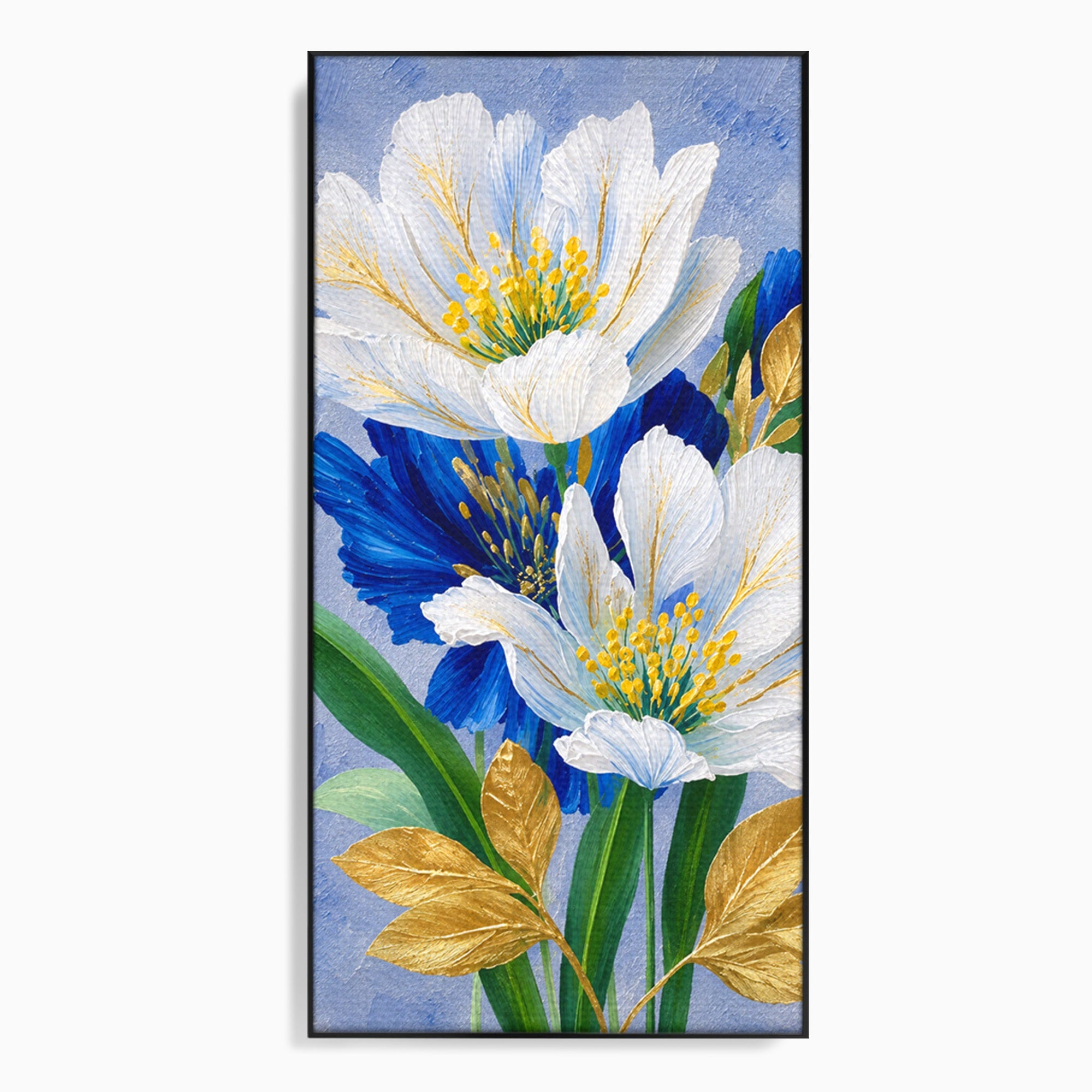 Tablou Canvas Premium LuxCanva® A1775, Flori Albe Si Albastre, Flori, Natura, Arta Botanica, Eleganta, Living, Dormitor, Culori Vibrante