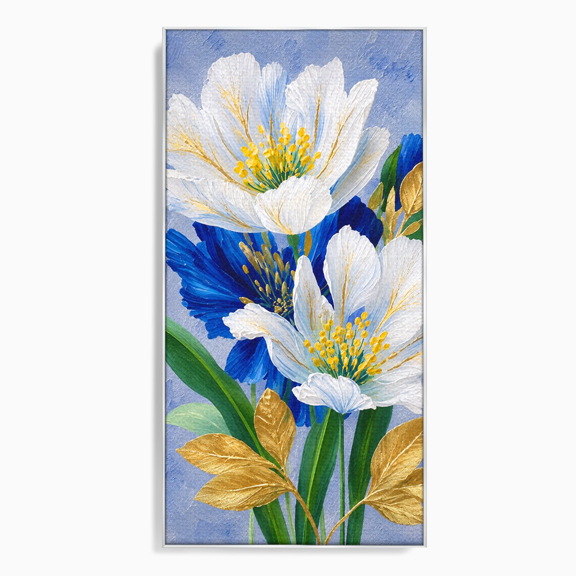 Tablou Canvas Premium LuxCanva® A1775, Flori Albe Si Albastre, Flori, Natura, Arta Botanica, Eleganta, Living, Dormitor, Culori Vibrante