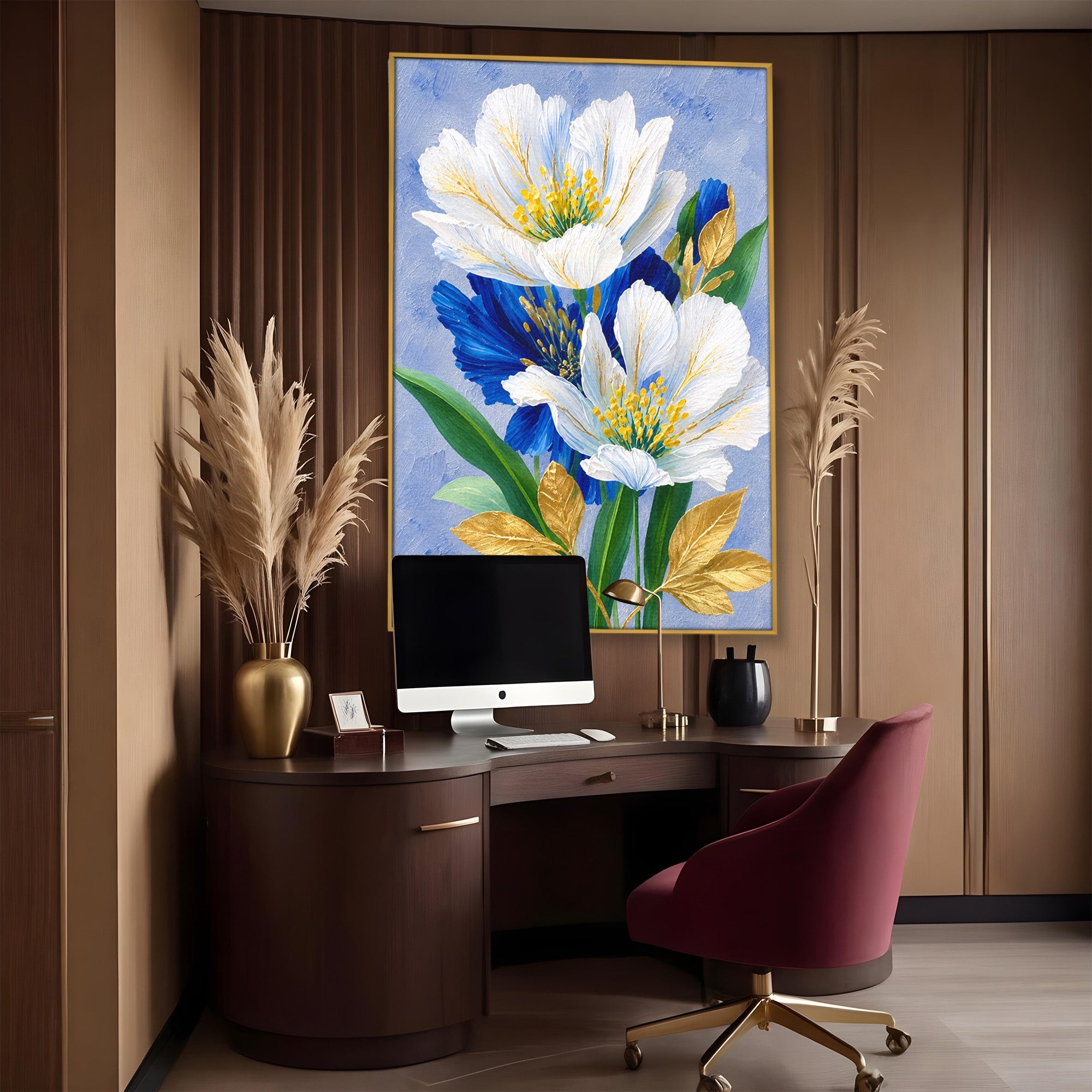 Tablou Canvas Premium LuxCanva® A1775, Flori Albe Si Albastre, Flori, Natura, Arta Botanica, Eleganta, Living, Dormitor, Culori Vibrante