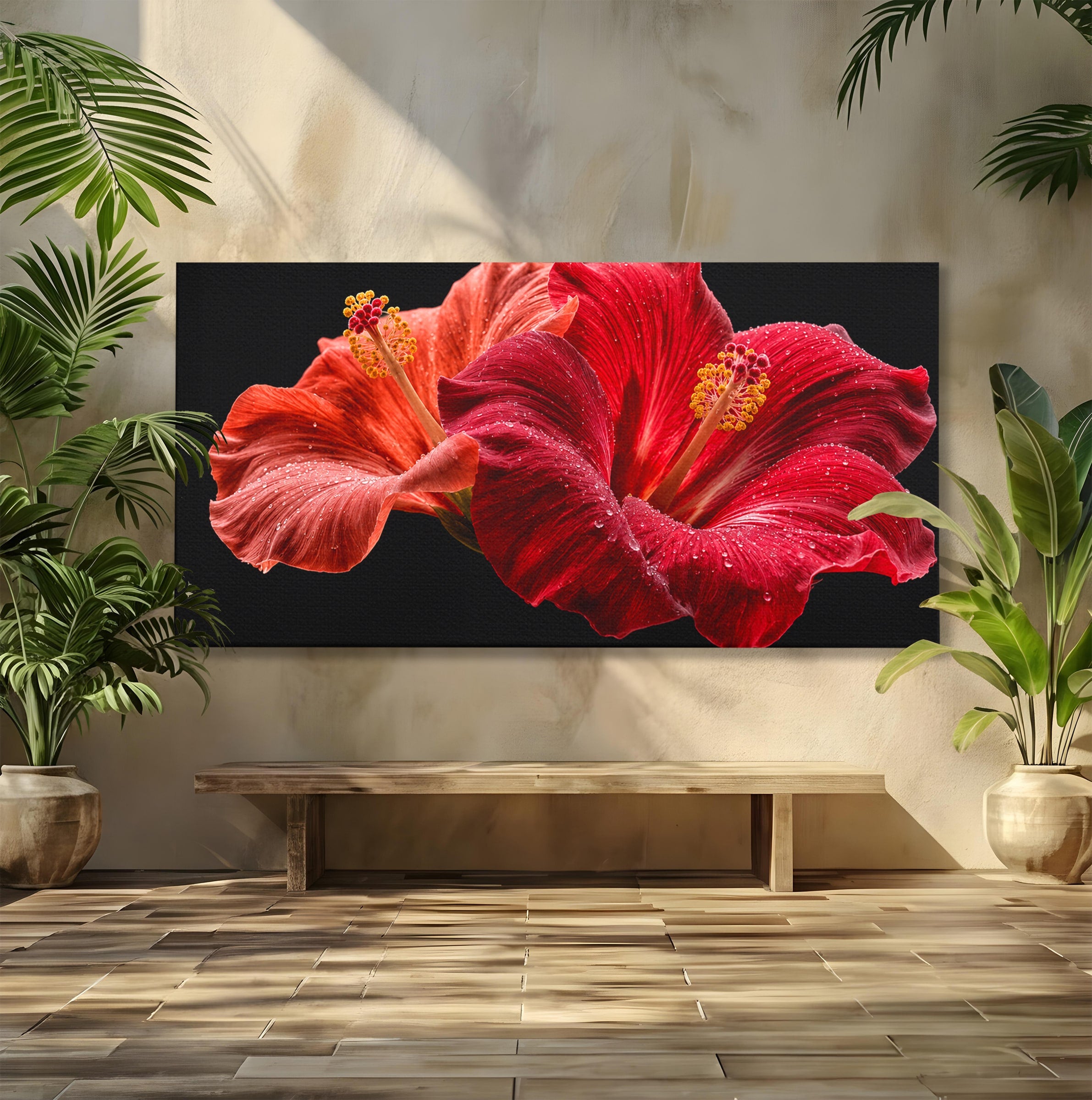 Tablou Canvas Premium LuxCanva® A1777, Floare De Hibiscus, Floare, Hibiscus, Eleganta, Dormitor, Living, Culori Vibrante