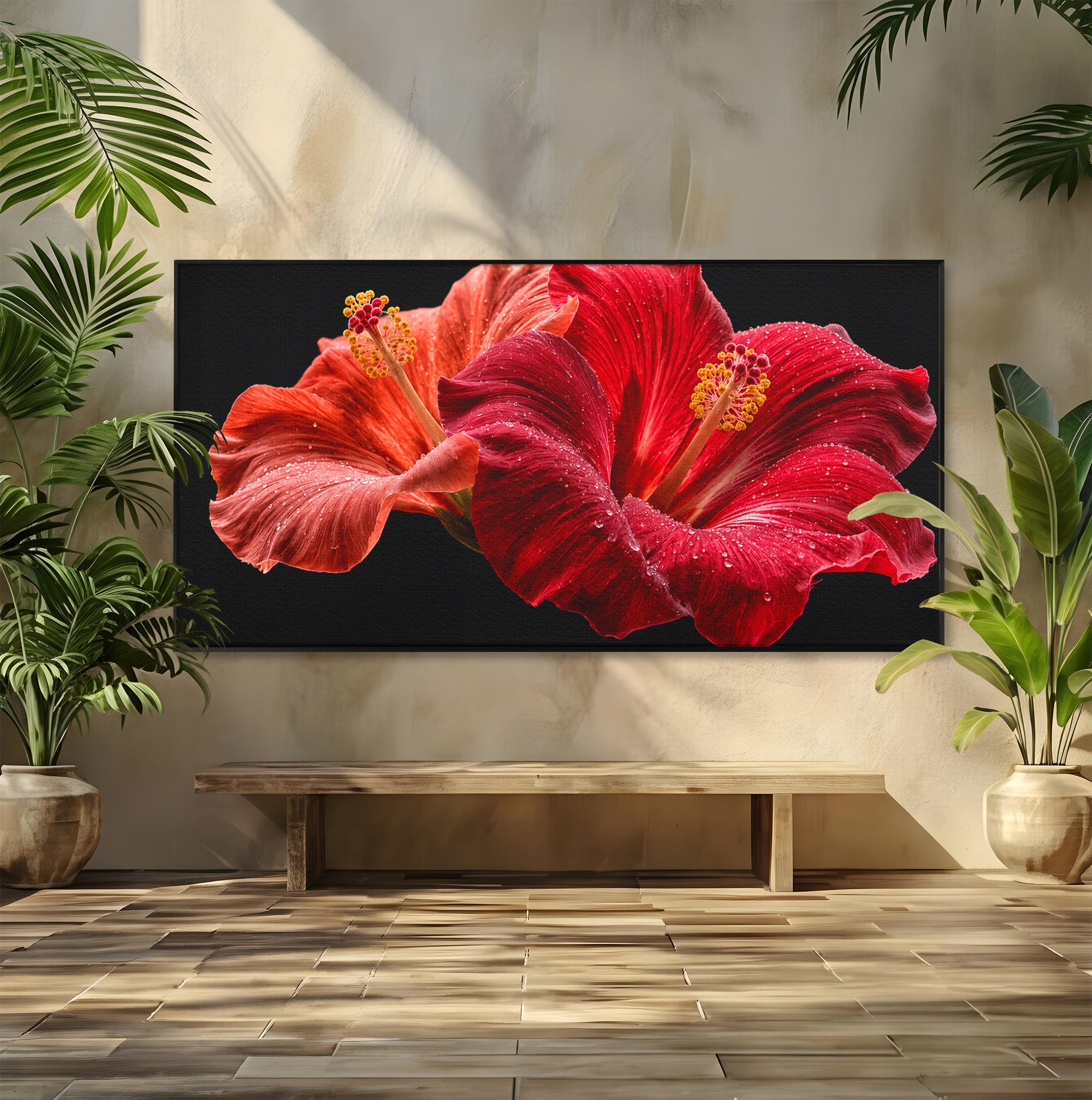 Tablou Canvas Premium LuxCanva® A1777, Floare De Hibiscus, Floare, Hibiscus, Eleganta, Dormitor, Living, Culori Vibrante