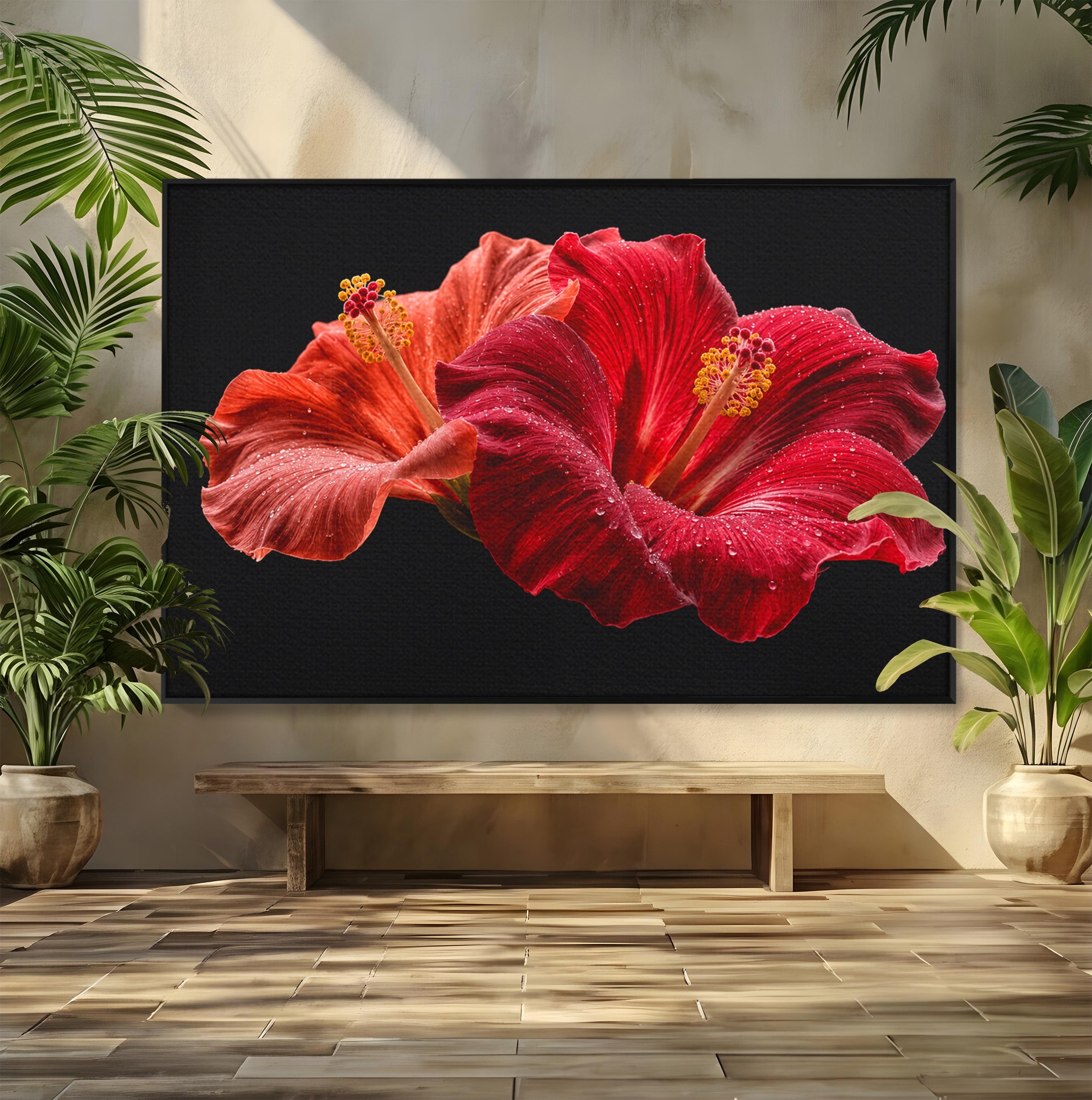 Tablou Canvas Premium LuxCanva® A1777, Floare De Hibiscus, Floare, Hibiscus, Eleganta, Dormitor, Living, Culori Vibrante