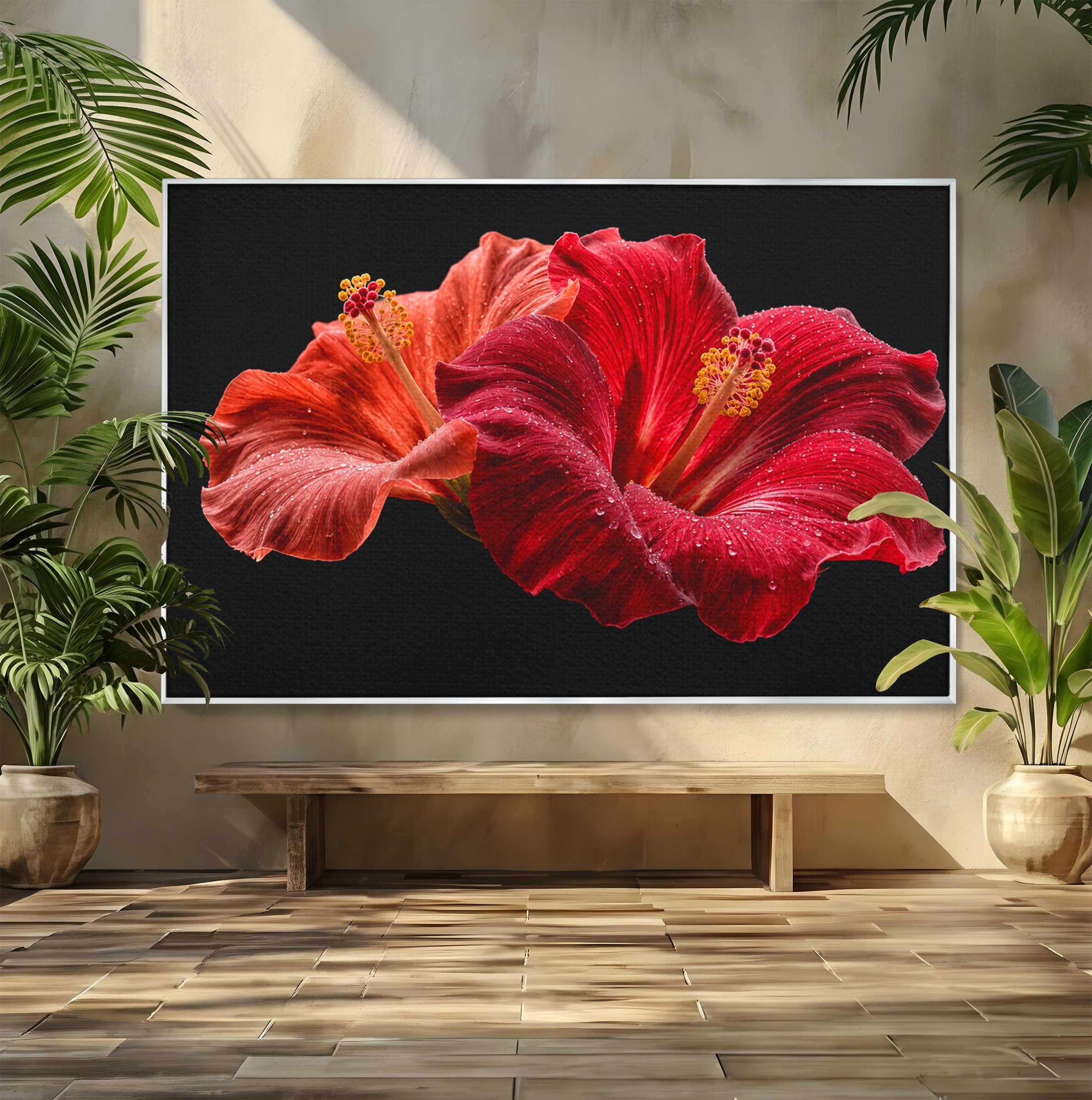Tablou Canvas Premium LuxCanva® A1777, Floare De Hibiscus, Floare, Hibiscus, Eleganta, Dormitor, Living, Culori Vibrante