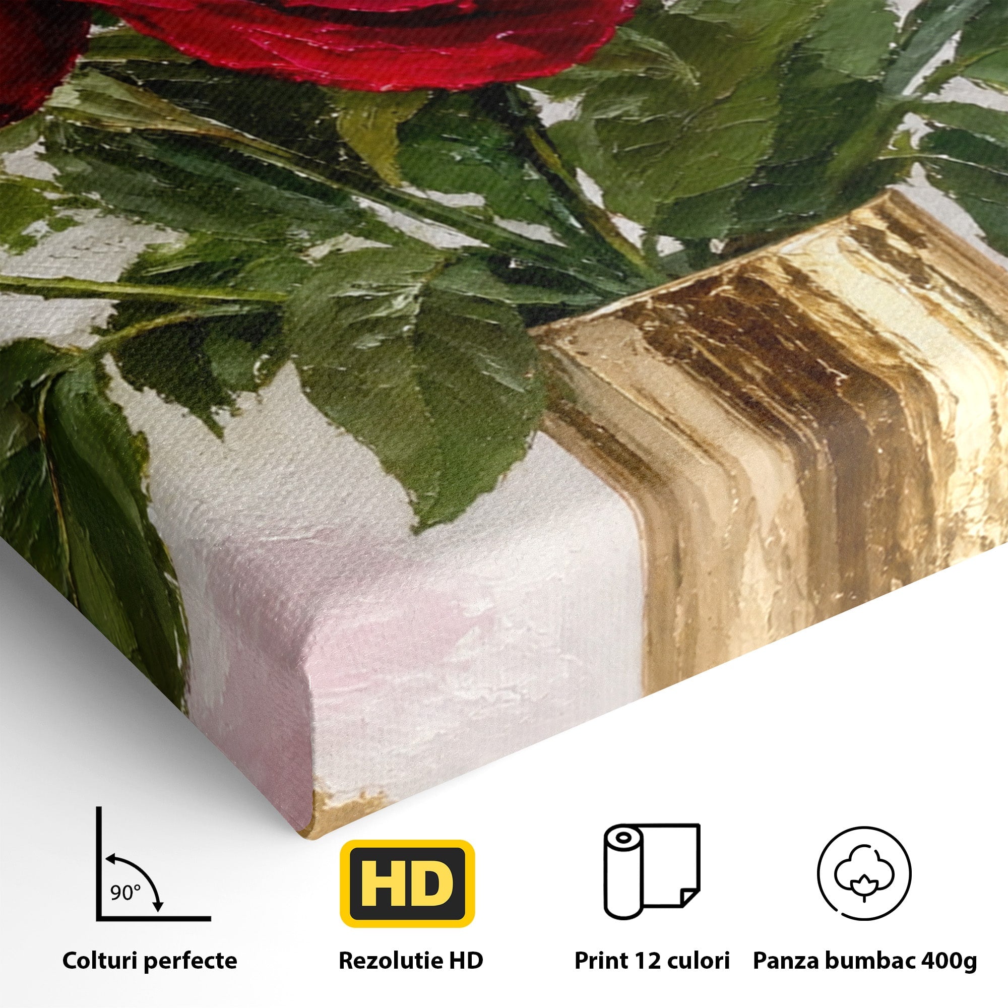 Tablou Canvas Premium LuxCanva® A1782, Trandafiri Rosii, Trandafiri, Flori, Romantic, Living, Dormitor, Culori Vibrante