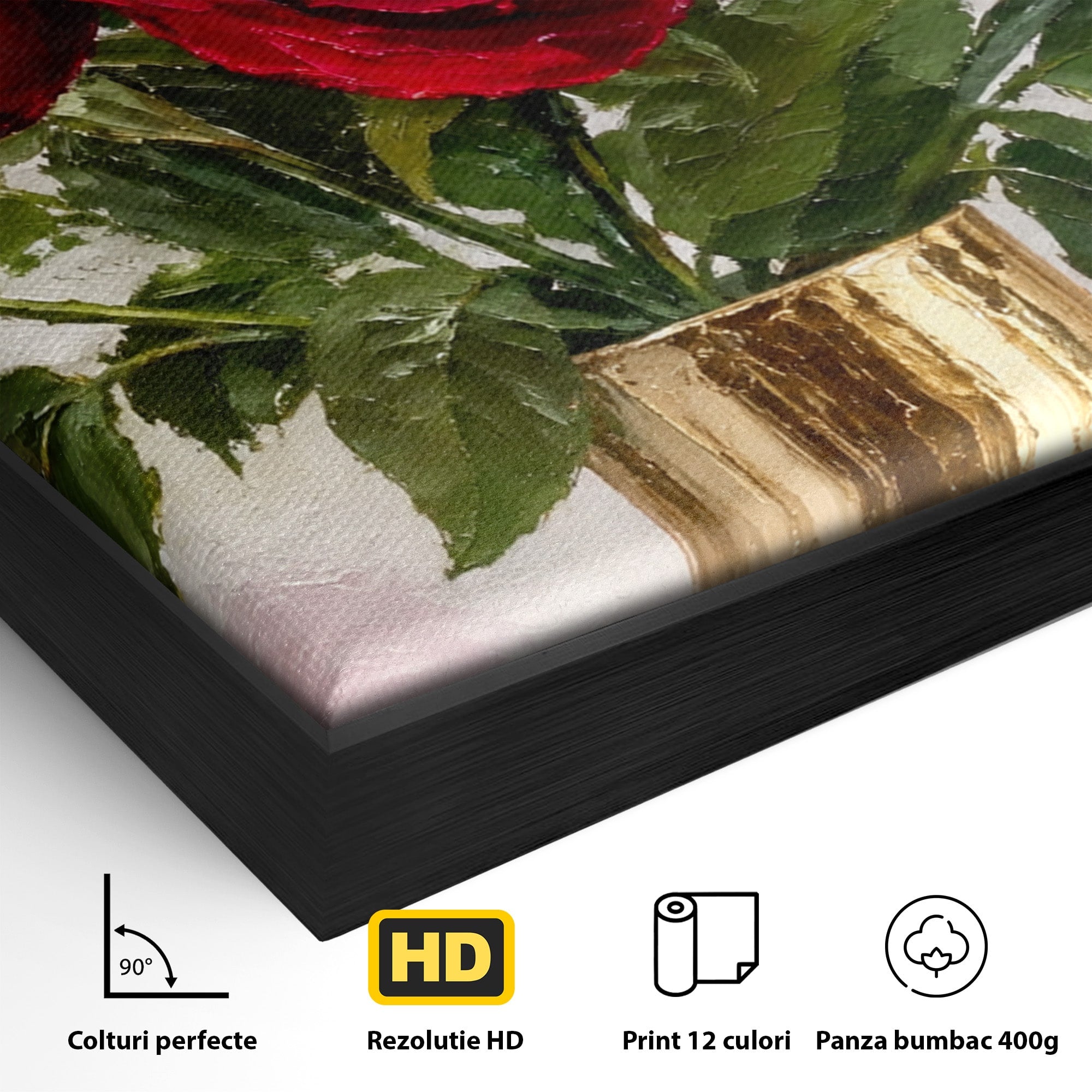 Tablou Canvas Premium LuxCanva® A1782, Trandafiri Rosii, Trandafiri, Flori, Romantic, Living, Dormitor, Culori Vibrante