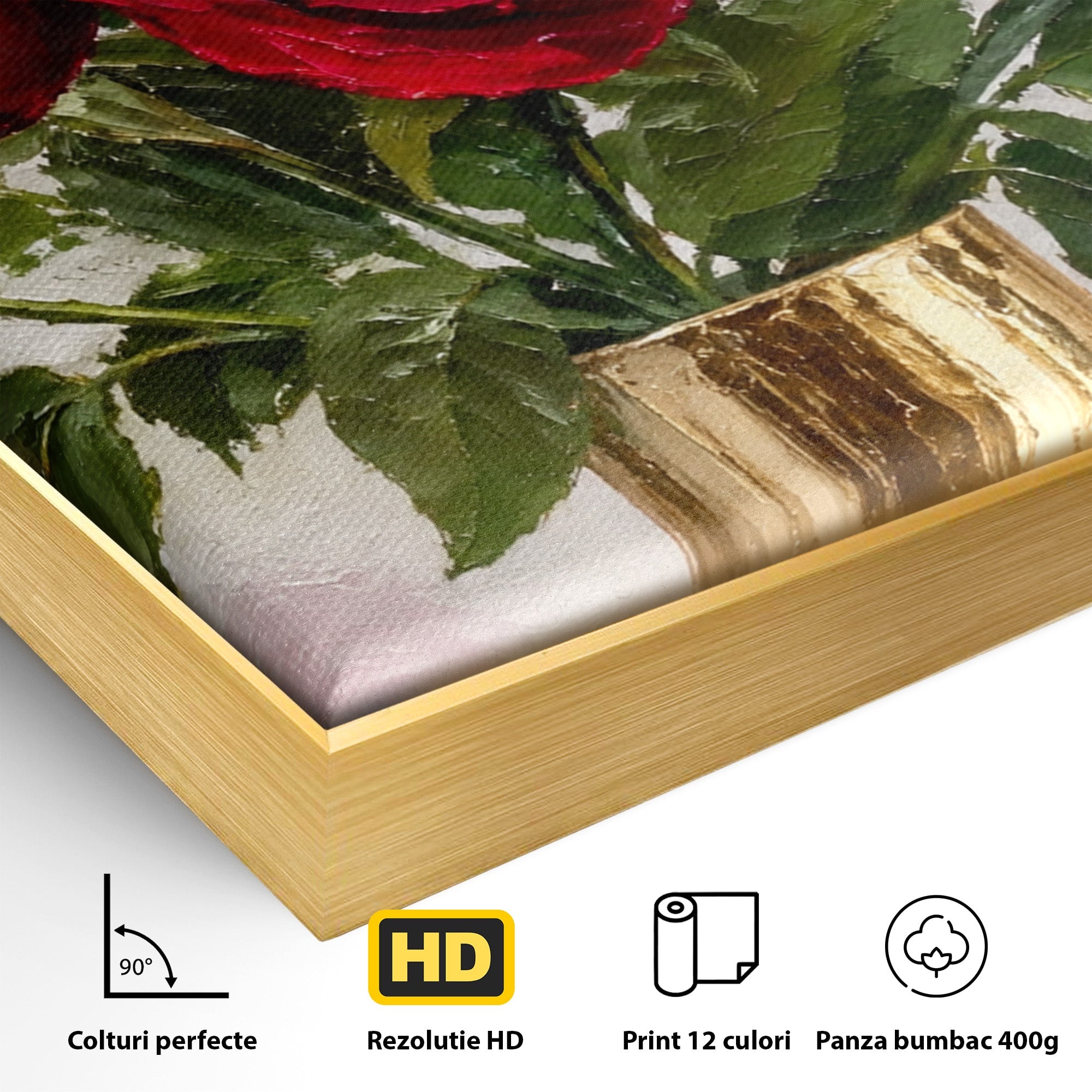 Tablou Canvas Premium LuxCanva® A1782, Trandafiri Rosii, Trandafiri, Flori, Romantic, Living, Dormitor, Culori Vibrante