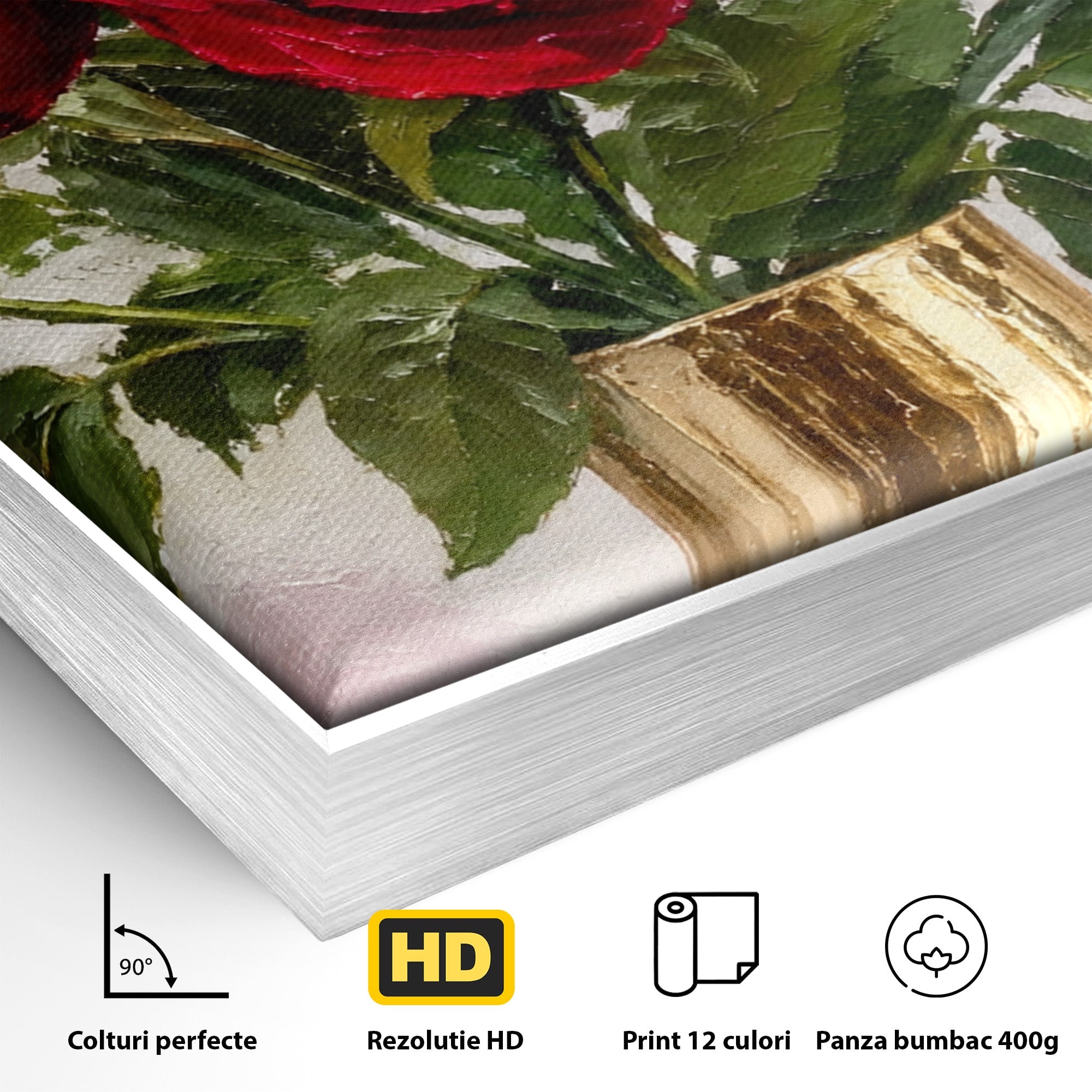 Tablou Canvas Premium LuxCanva® A1782, Trandafiri Rosii, Trandafiri, Flori, Romantic, Living, Dormitor, Culori Vibrante