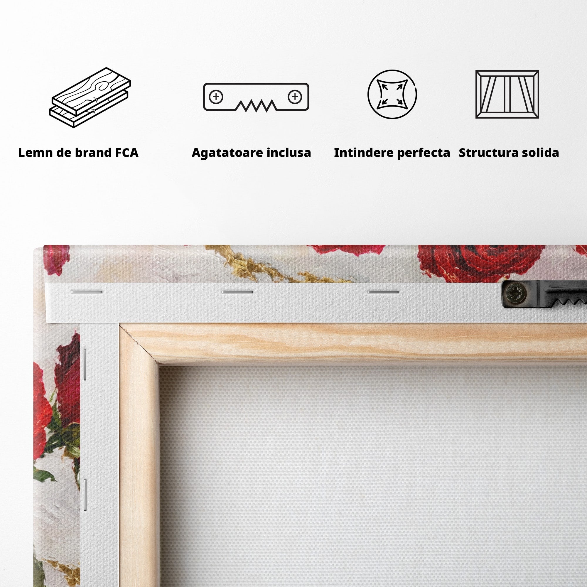 Tablou Canvas Premium LuxCanva® A1782, Trandafiri Rosii, Trandafiri, Flori, Romantic, Living, Dormitor, Culori Vibrante