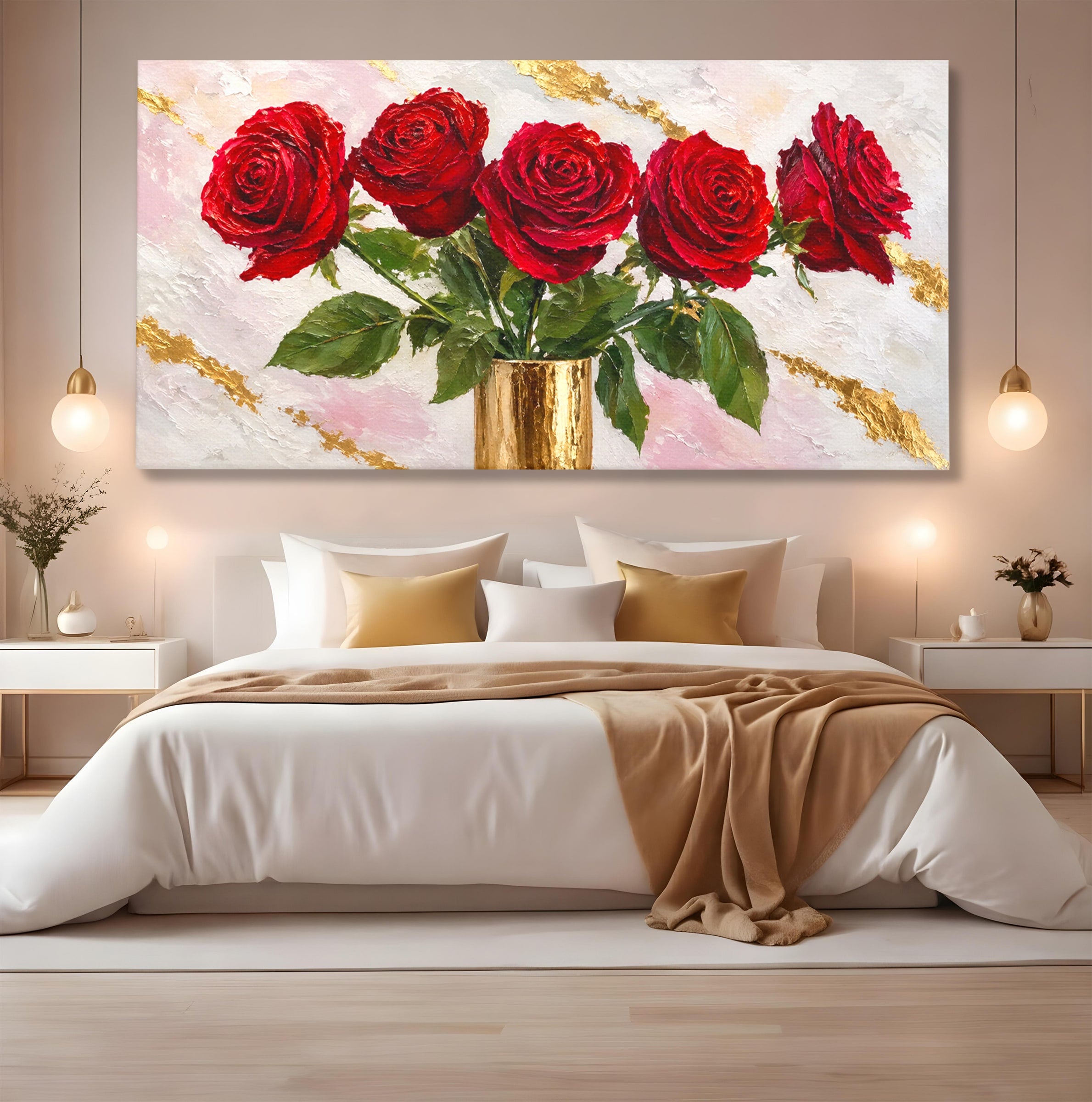 Tablou Canvas Premium LuxCanva® A1782, Trandafiri Rosii, Trandafiri, Flori, Romantic, Living, Dormitor, Culori Vibrante
