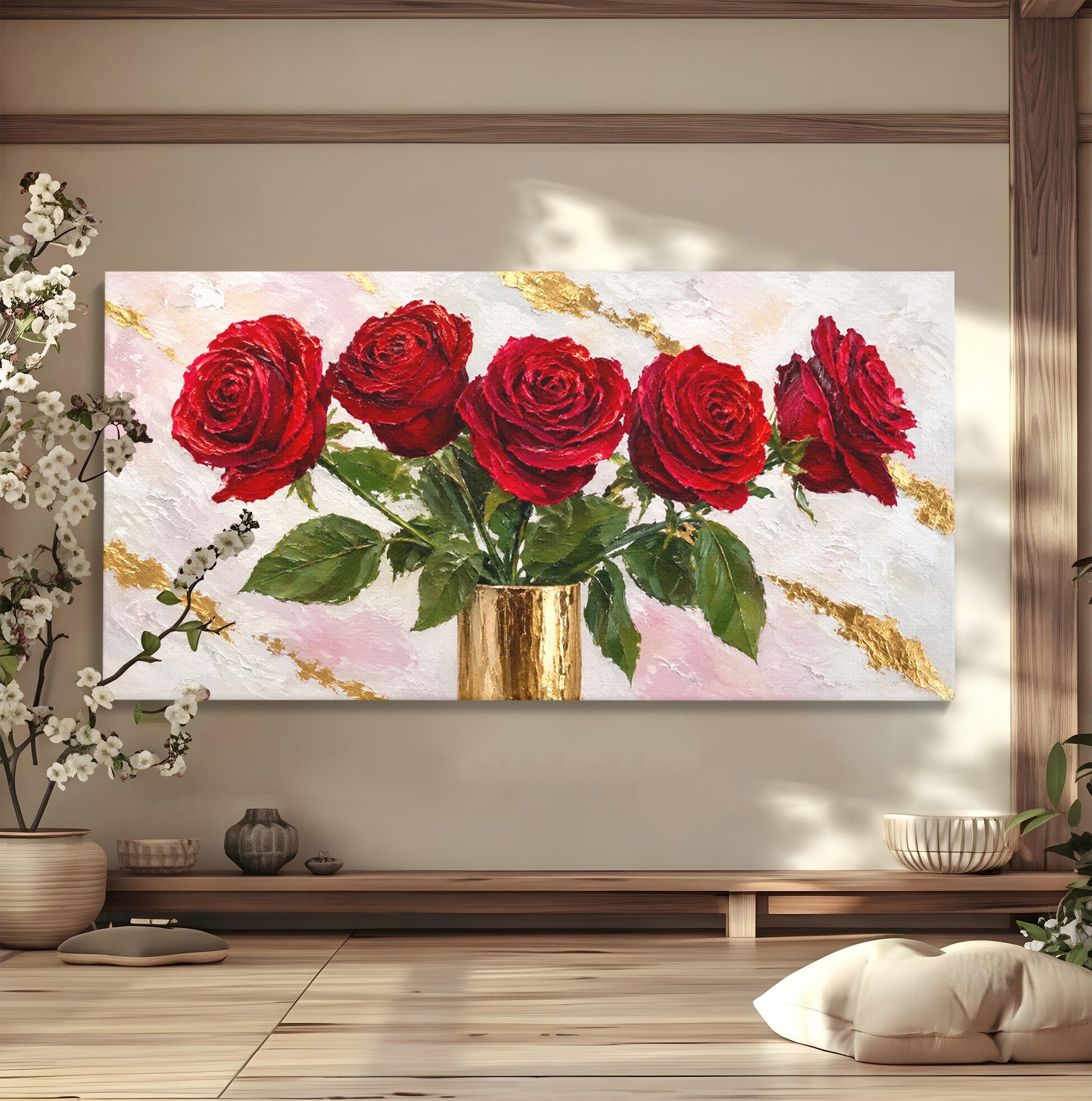 Tablou Canvas Premium LuxCanva® A1782, Trandafiri Rosii, Trandafiri, Flori, Romantic, Living, Dormitor, Culori Vibrante
