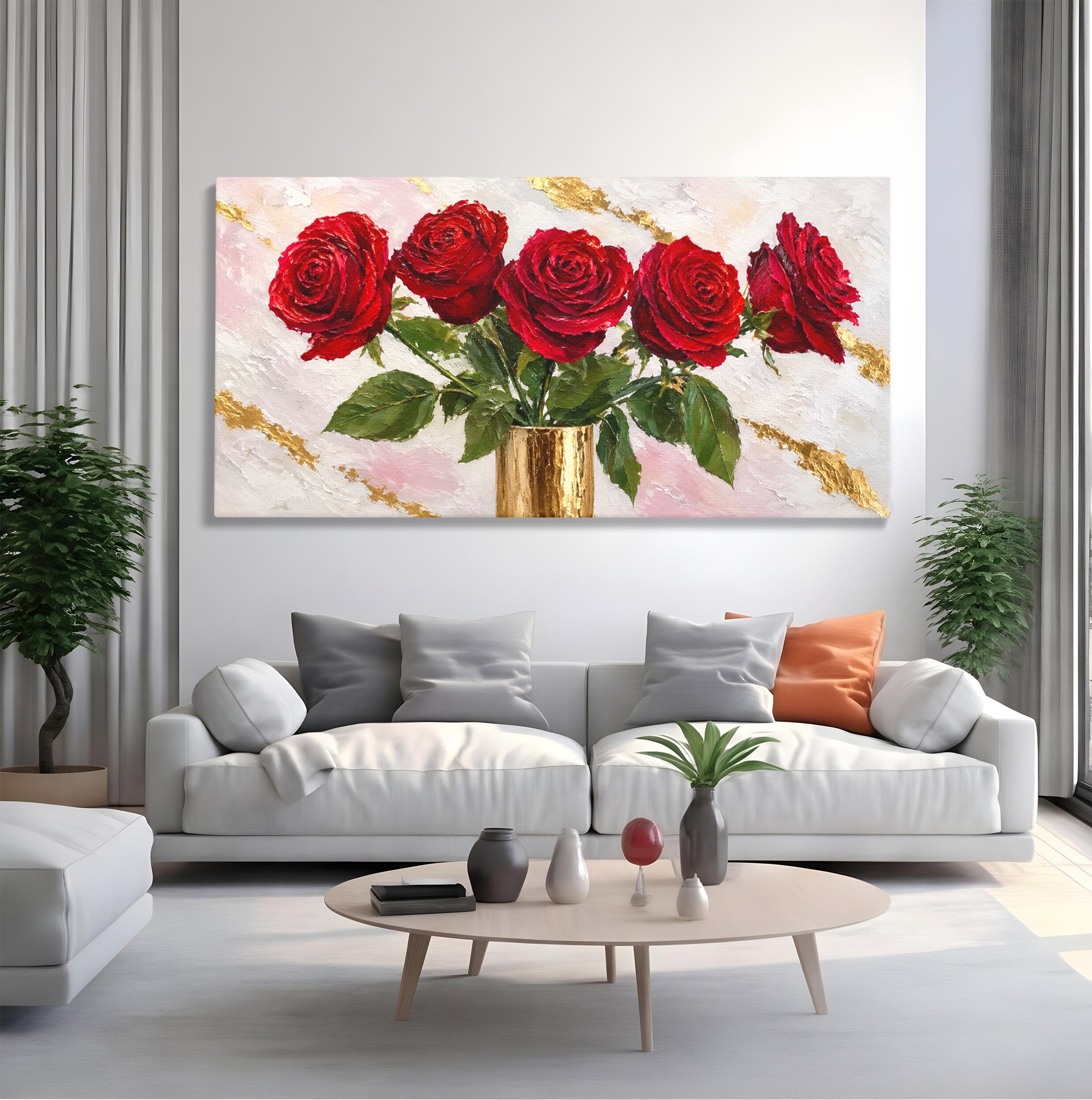Tablou Canvas Premium LuxCanva® A1782, Trandafiri Rosii, Trandafiri, Flori, Romantic, Living, Dormitor, Culori Vibrante