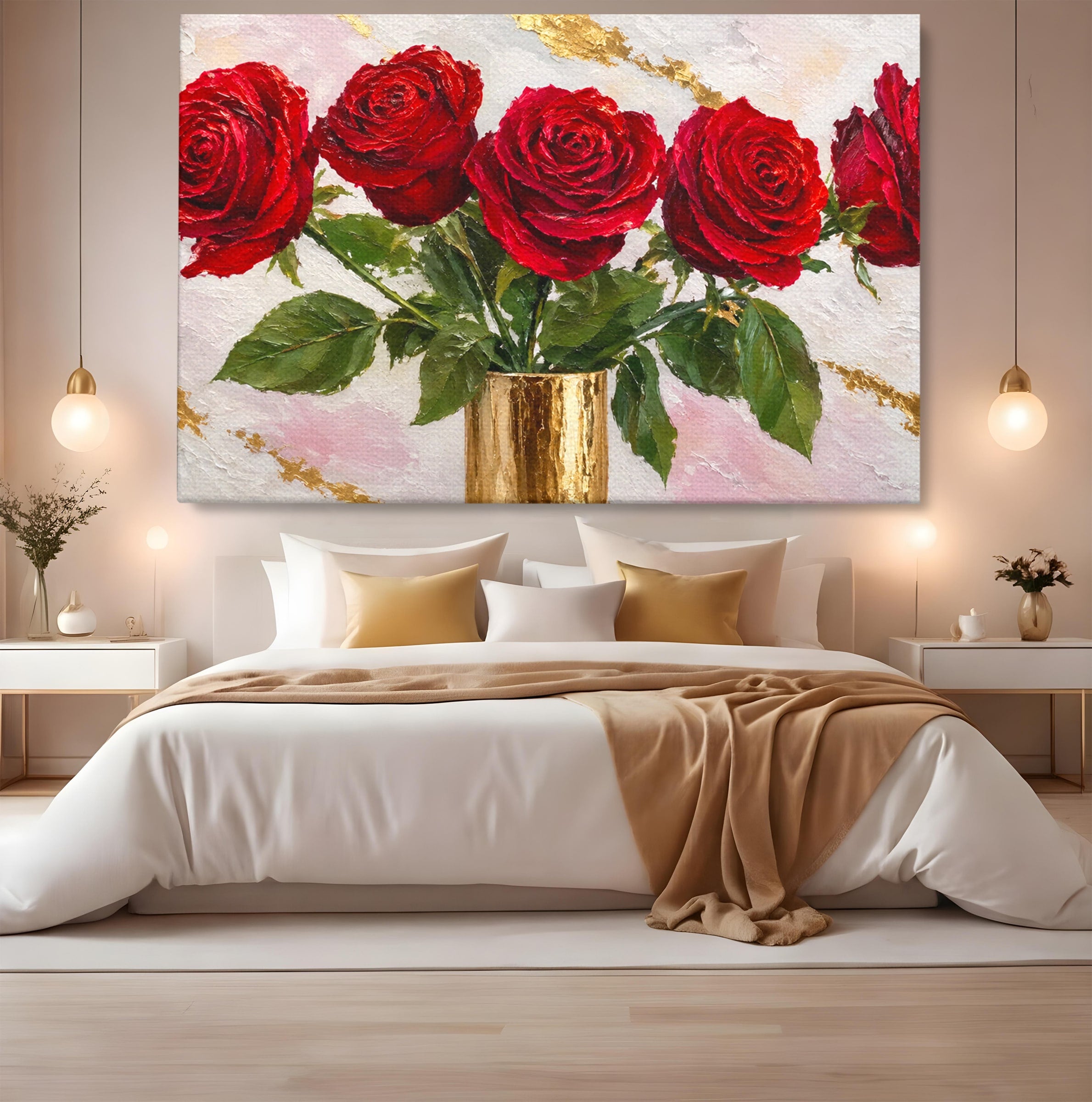 Tablou Canvas Premium LuxCanva® A1782, Trandafiri Rosii, Trandafiri, Flori, Romantic, Living, Dormitor, Culori Vibrante