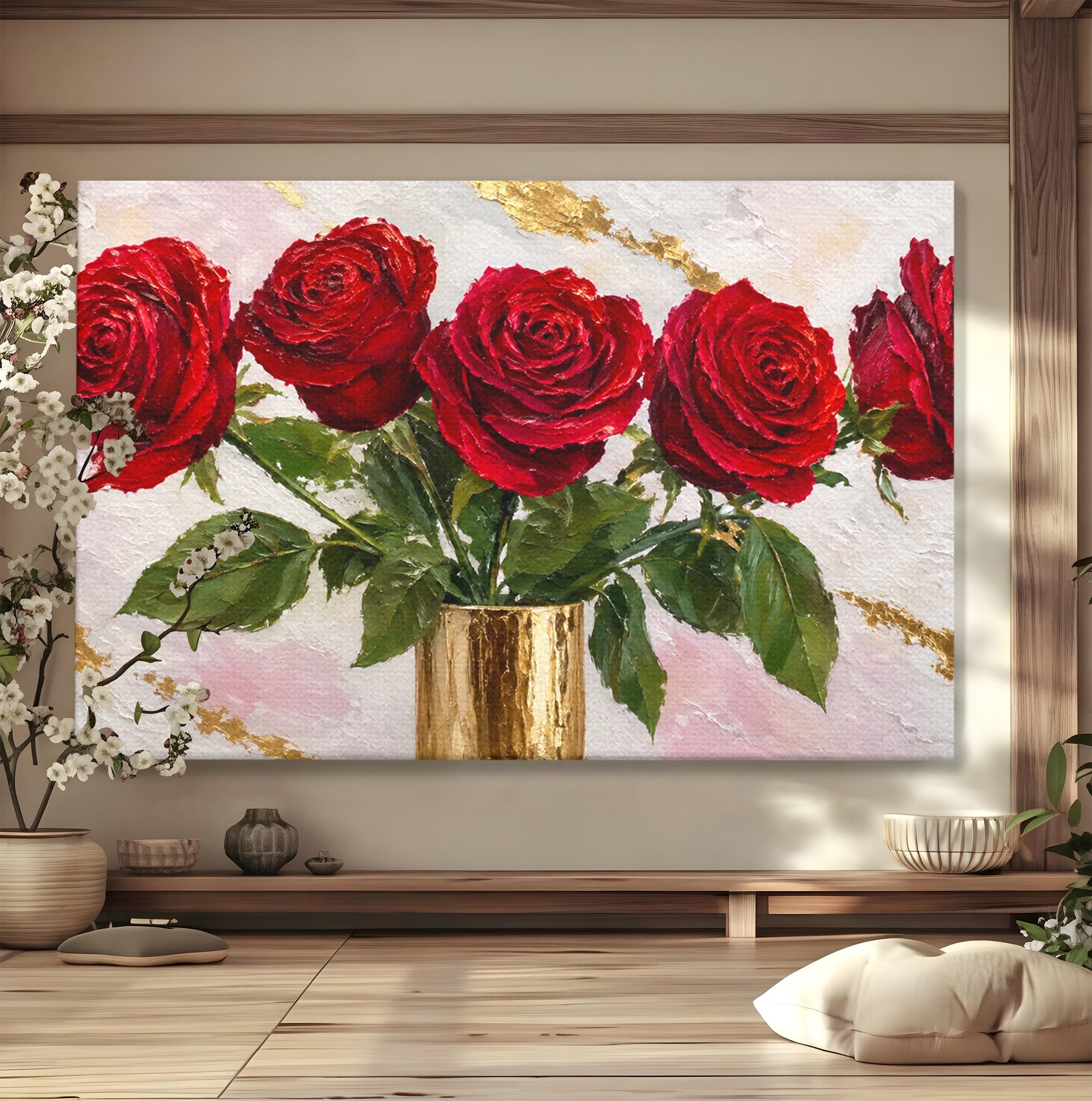Tablou Canvas Premium LuxCanva® A1782, Trandafiri Rosii, Trandafiri, Flori, Romantic, Living, Dormitor, Culori Vibrante