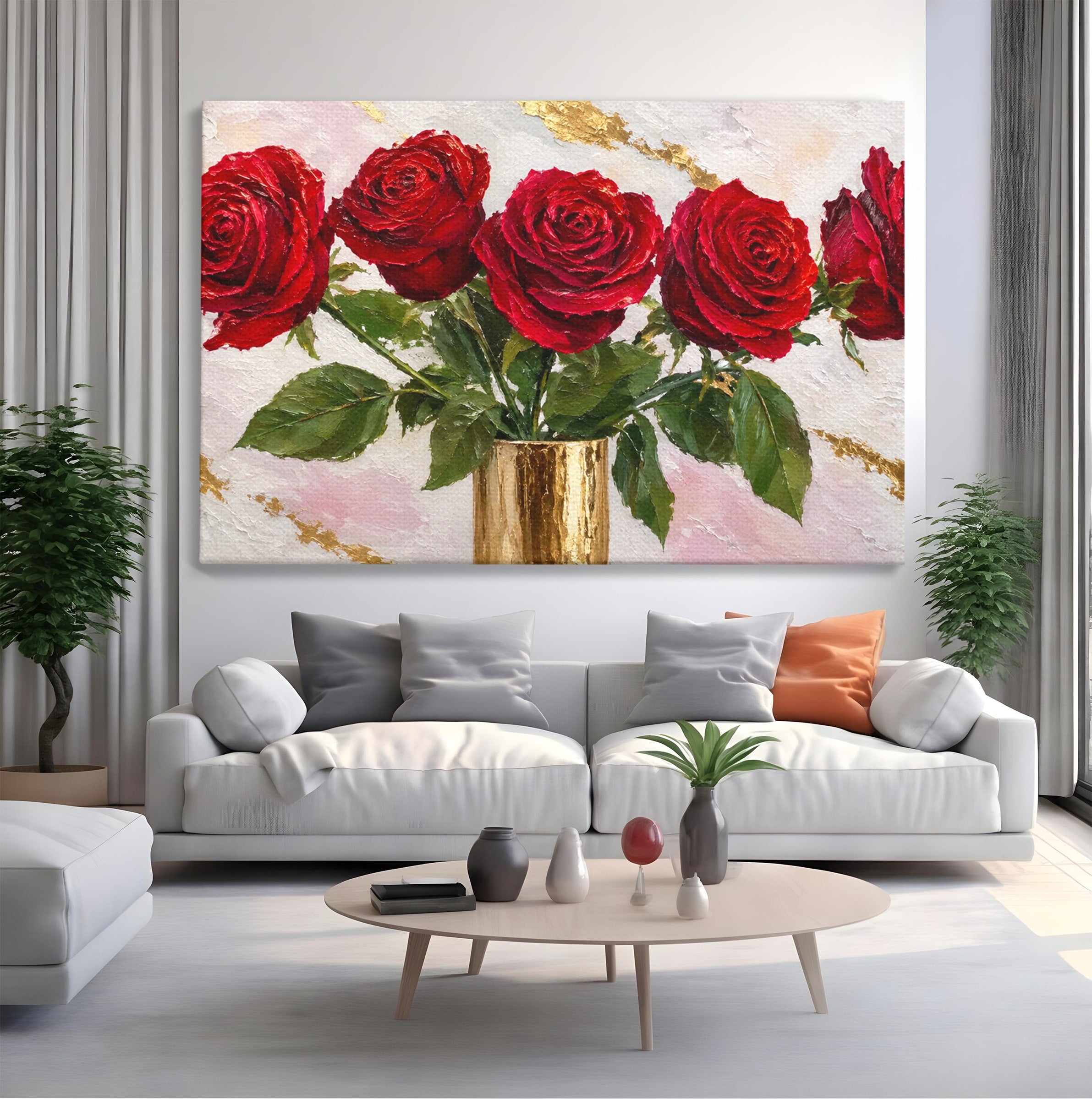 Tablou Canvas Premium LuxCanva® A1782, Trandafiri Rosii, Trandafiri, Flori, Romantic, Living, Dormitor, Culori Vibrante