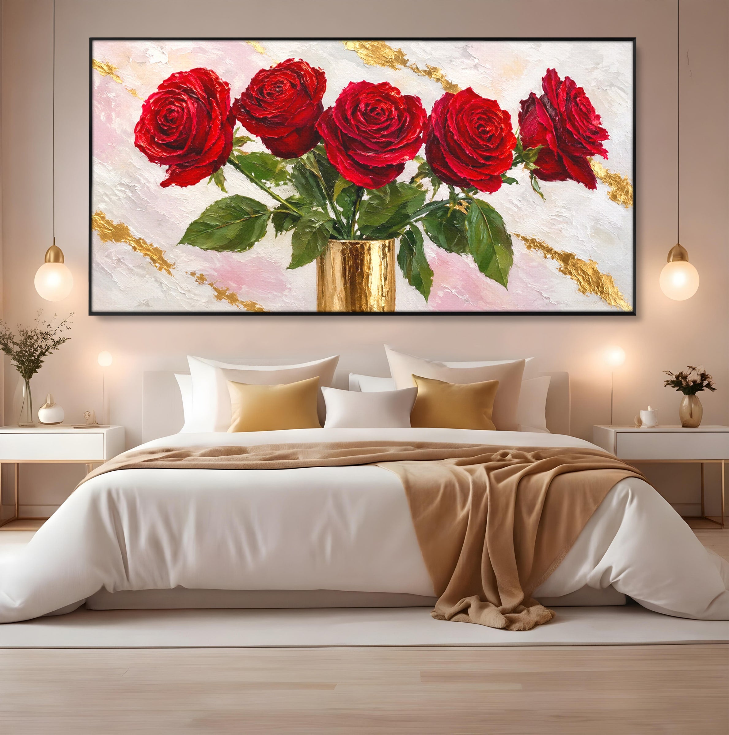 Tablou Canvas Premium LuxCanva® A1782, Trandafiri Rosii, Trandafiri, Flori, Romantic, Living, Dormitor, Culori Vibrante