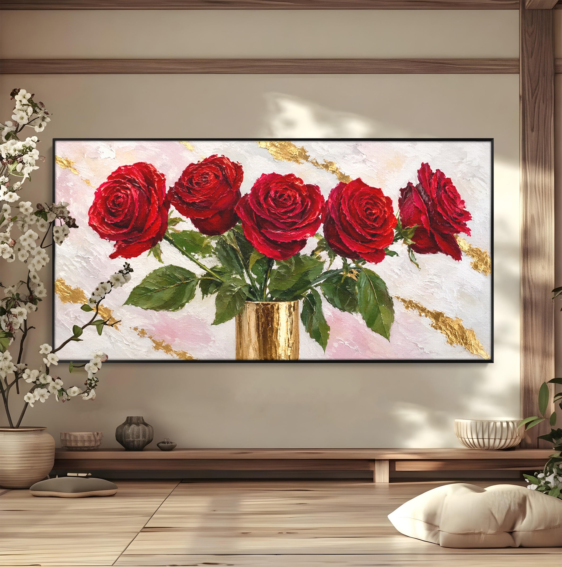 Tablou Canvas Premium LuxCanva® A1782, Trandafiri Rosii, Trandafiri, Flori, Romantic, Living, Dormitor, Culori Vibrante
