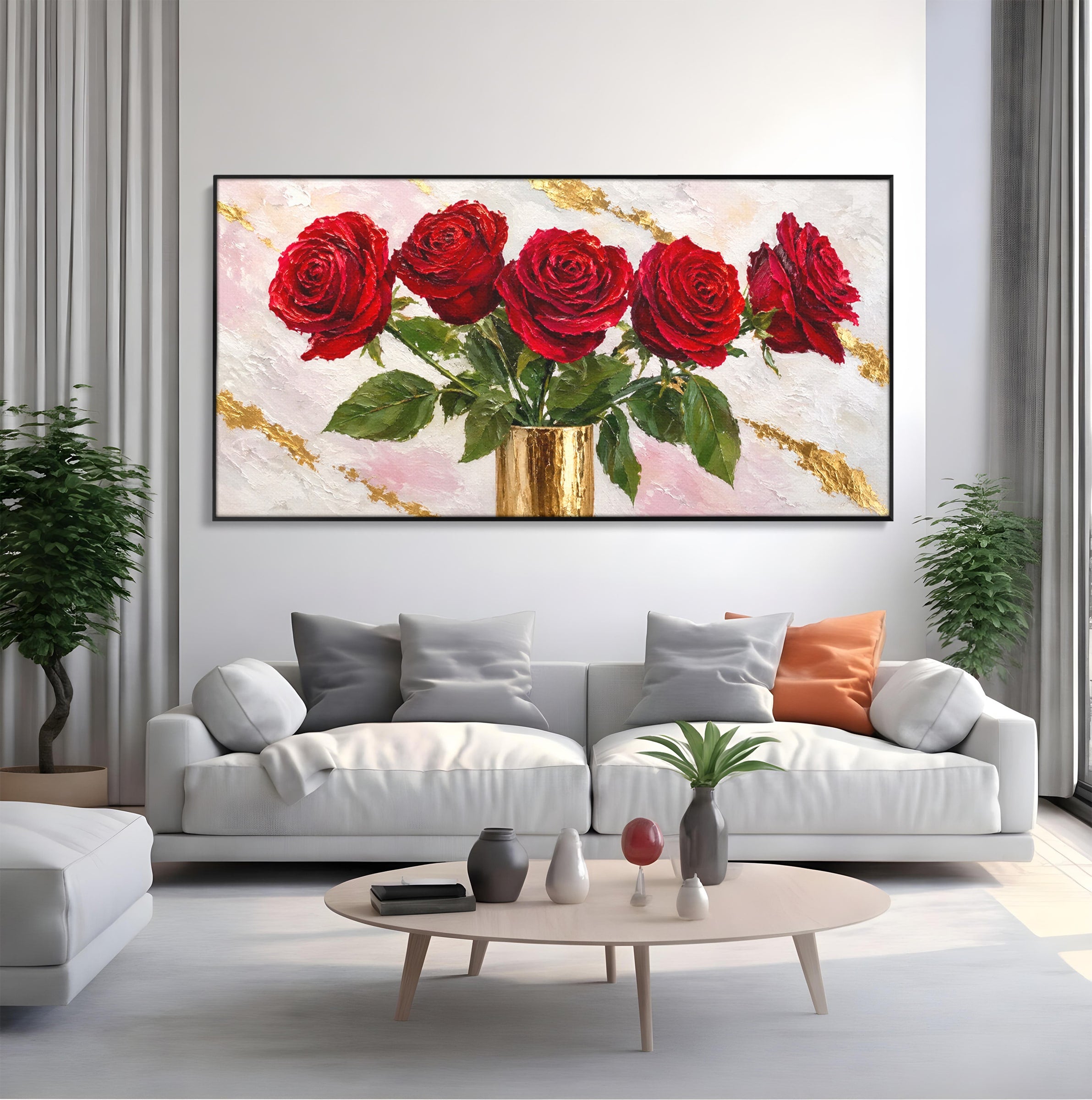 Tablou Canvas Premium LuxCanva® A1782, Trandafiri Rosii, Trandafiri, Flori, Romantic, Living, Dormitor, Culori Vibrante