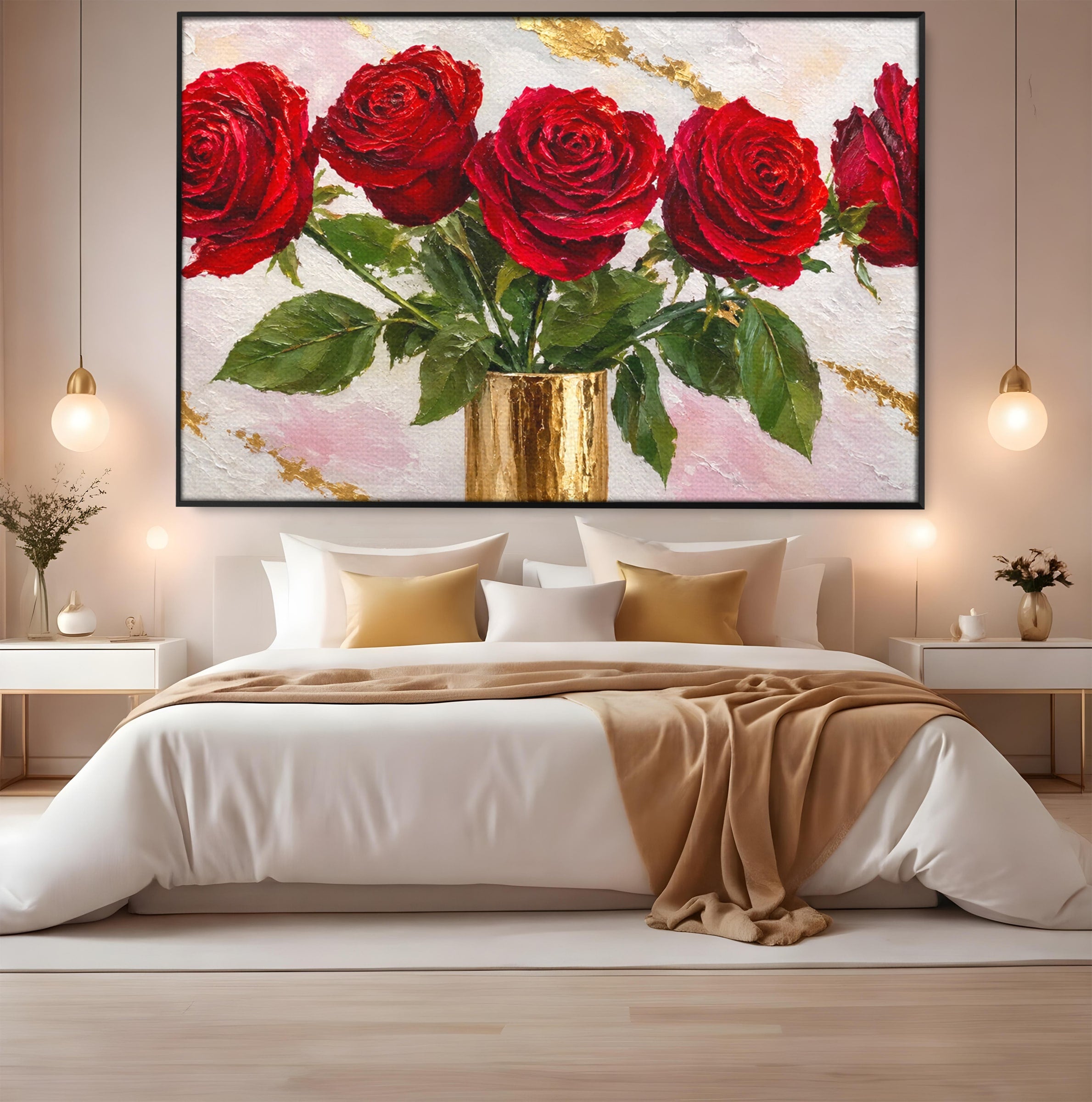 Tablou Canvas Premium LuxCanva® A1782, Trandafiri Rosii, Trandafiri, Flori, Romantic, Living, Dormitor, Culori Vibrante