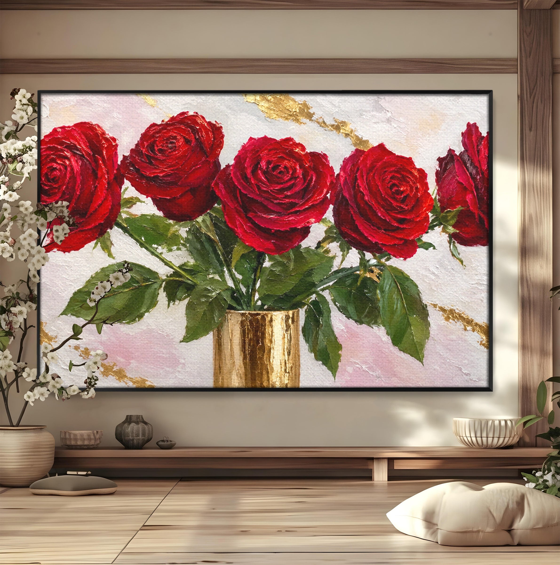 Tablou Canvas Premium LuxCanva® A1782, Trandafiri Rosii, Trandafiri, Flori, Romantic, Living, Dormitor, Culori Vibrante