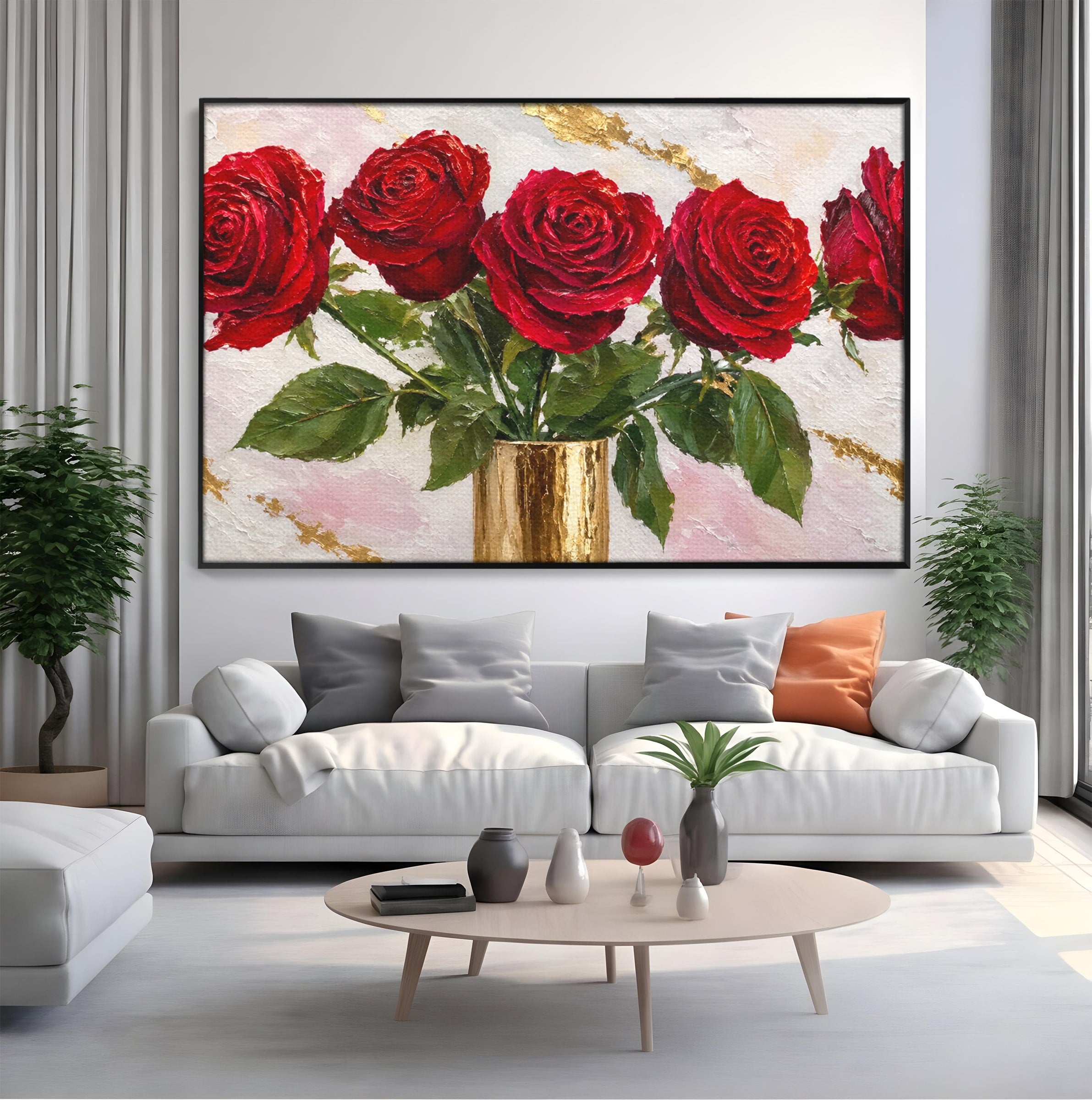 Tablou Canvas Premium LuxCanva® A1782, Trandafiri Rosii, Trandafiri, Flori, Romantic, Living, Dormitor, Culori Vibrante