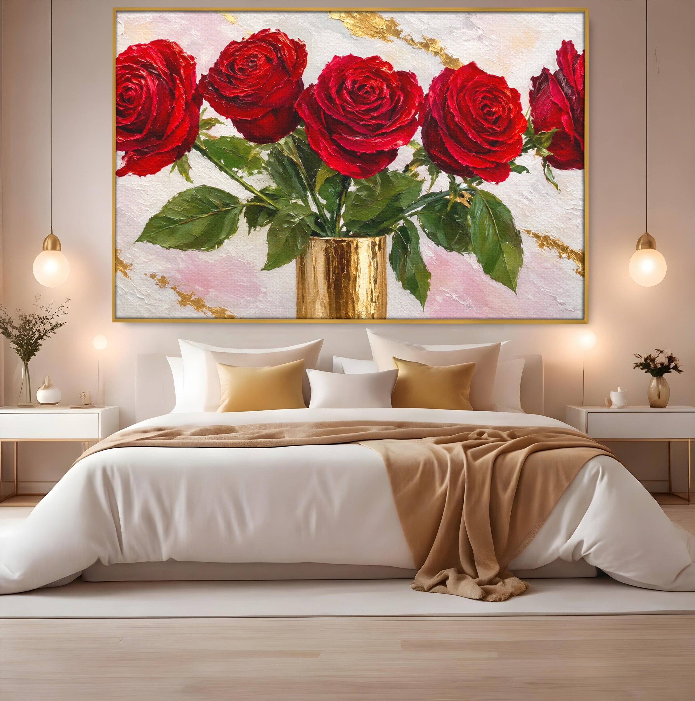 Tablou Canvas Premium LuxCanva® A1782, Trandafiri Rosii, Trandafiri, Flori, Romantic, Living, Dormitor, Culori Vibrante