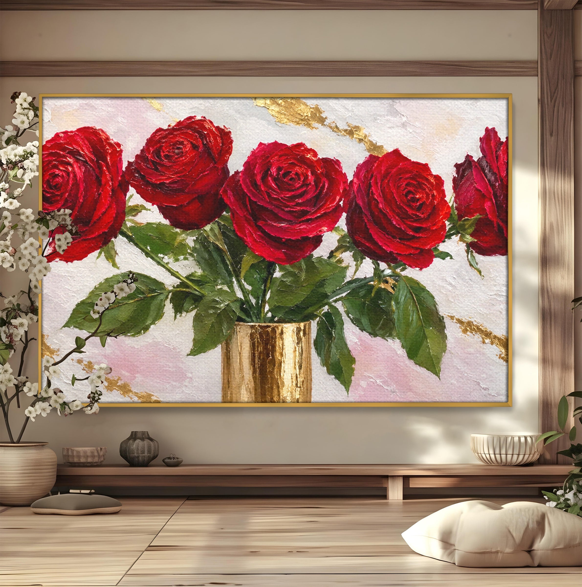 Tablou Canvas Premium LuxCanva® A1782, Trandafiri Rosii, Trandafiri, Flori, Romantic, Living, Dormitor, Culori Vibrante